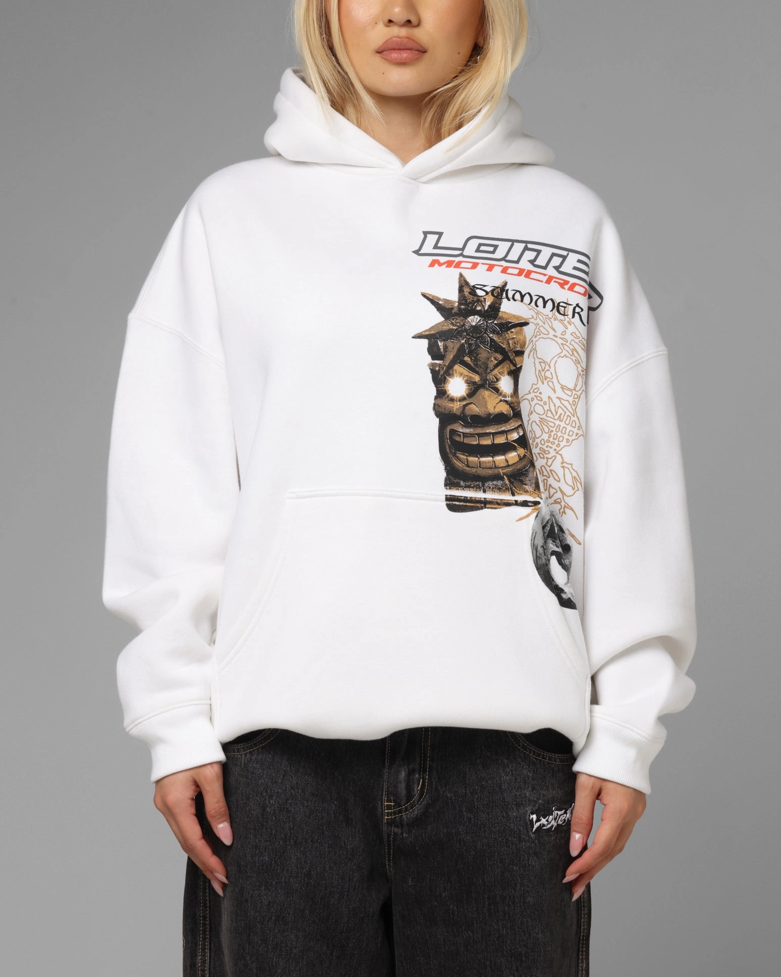 Urban Cool Chipmunk like Loiter Summer Motocross Hoodie White