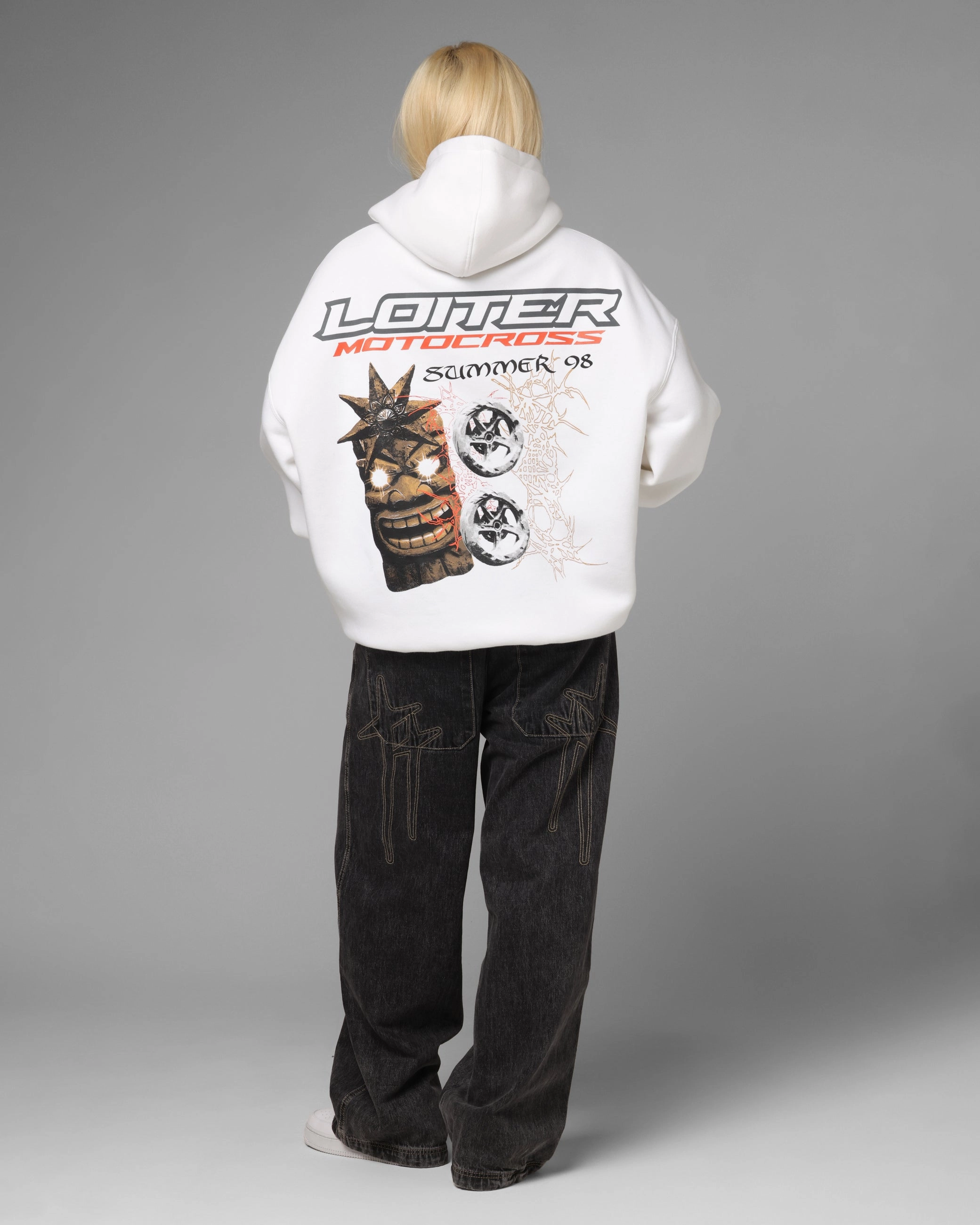 French Terry Cloth Loiter Summer Motocross Hoodie White