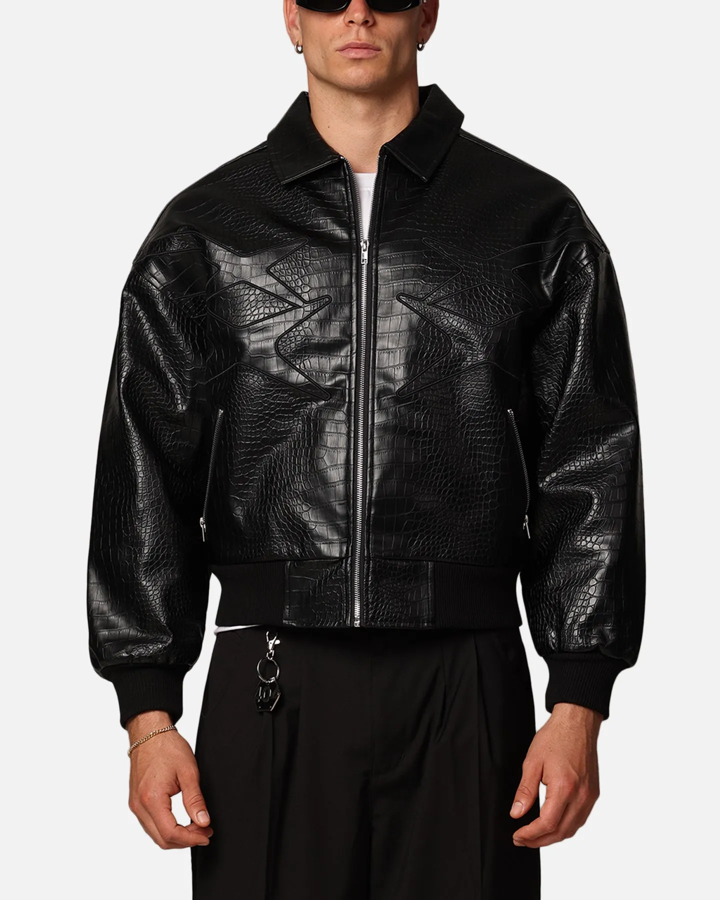 Loiter Atmosphere PU Leather Bomber Jacket Black Heavy Duty Zipper