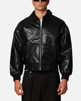 Loiter Atmosphere PU Leather Bomber Jacket Black Heavy Duty Zipper