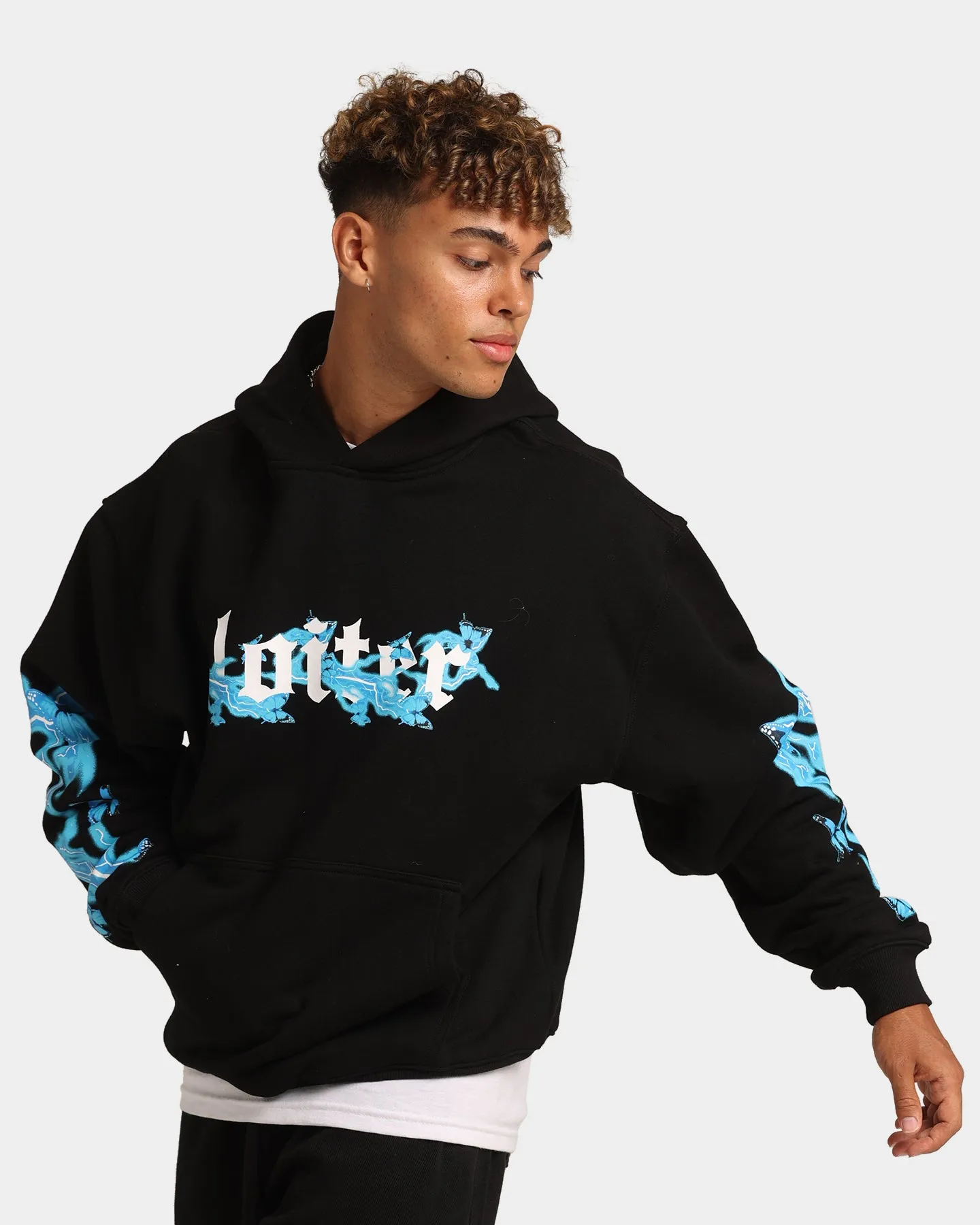 Loiter Electro Butterfly Hoodie Black Tapered Silhouette suitable for advertising campaigns