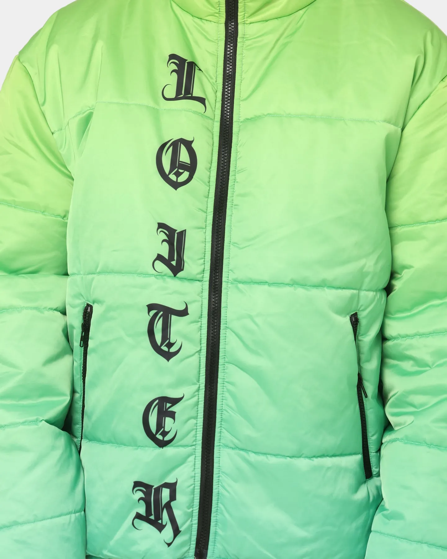 Loiter Eternal Puffer Jacket Neon Green Compression Strap Adjustment Water Resistant Material