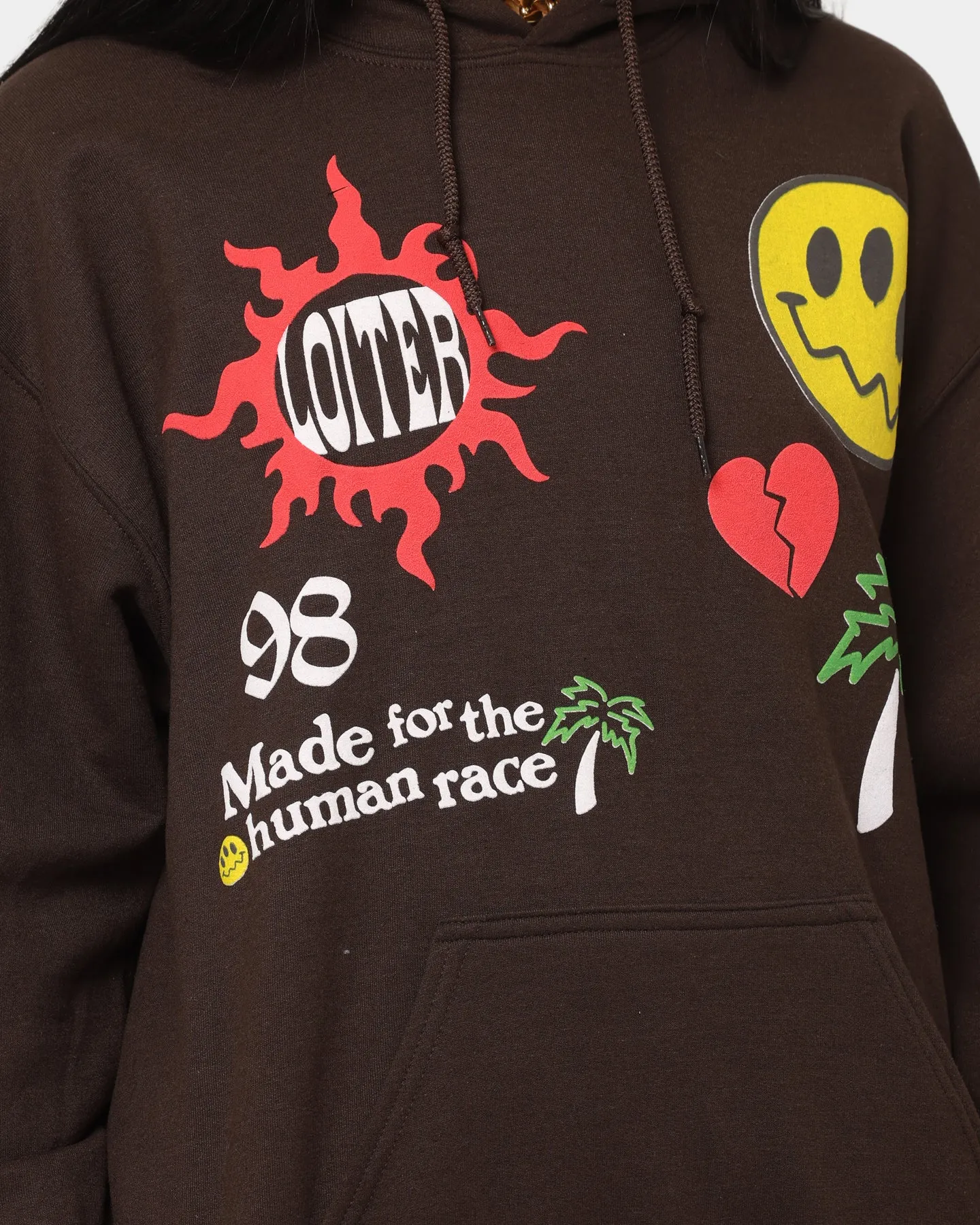 Multi Pocket Configuration standard size Loiter Euphoric Multi Logo Hoodie Brown