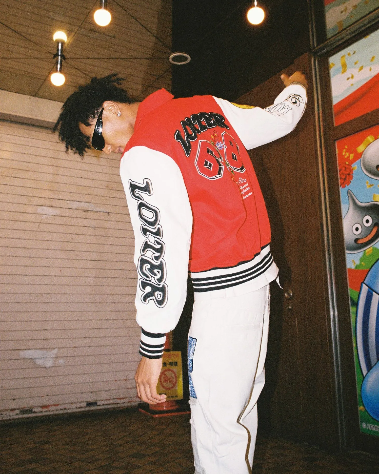 Loiter Flaws Varsity Jacket Red/Off White Connect cold