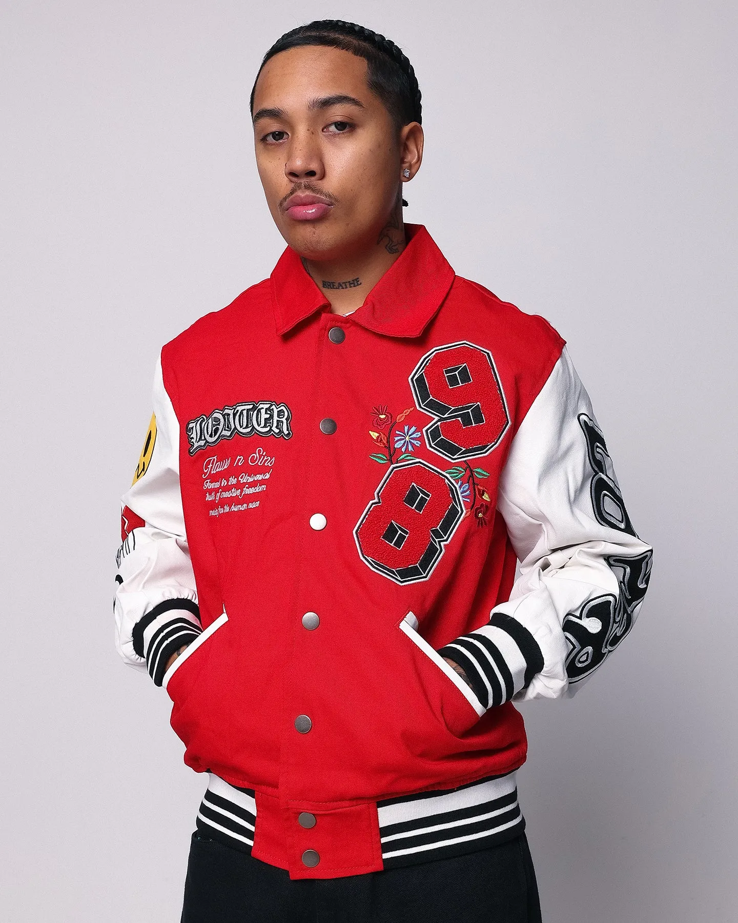 Loiter Flaws Varsity Jacket Red/Off White Nail-clipper