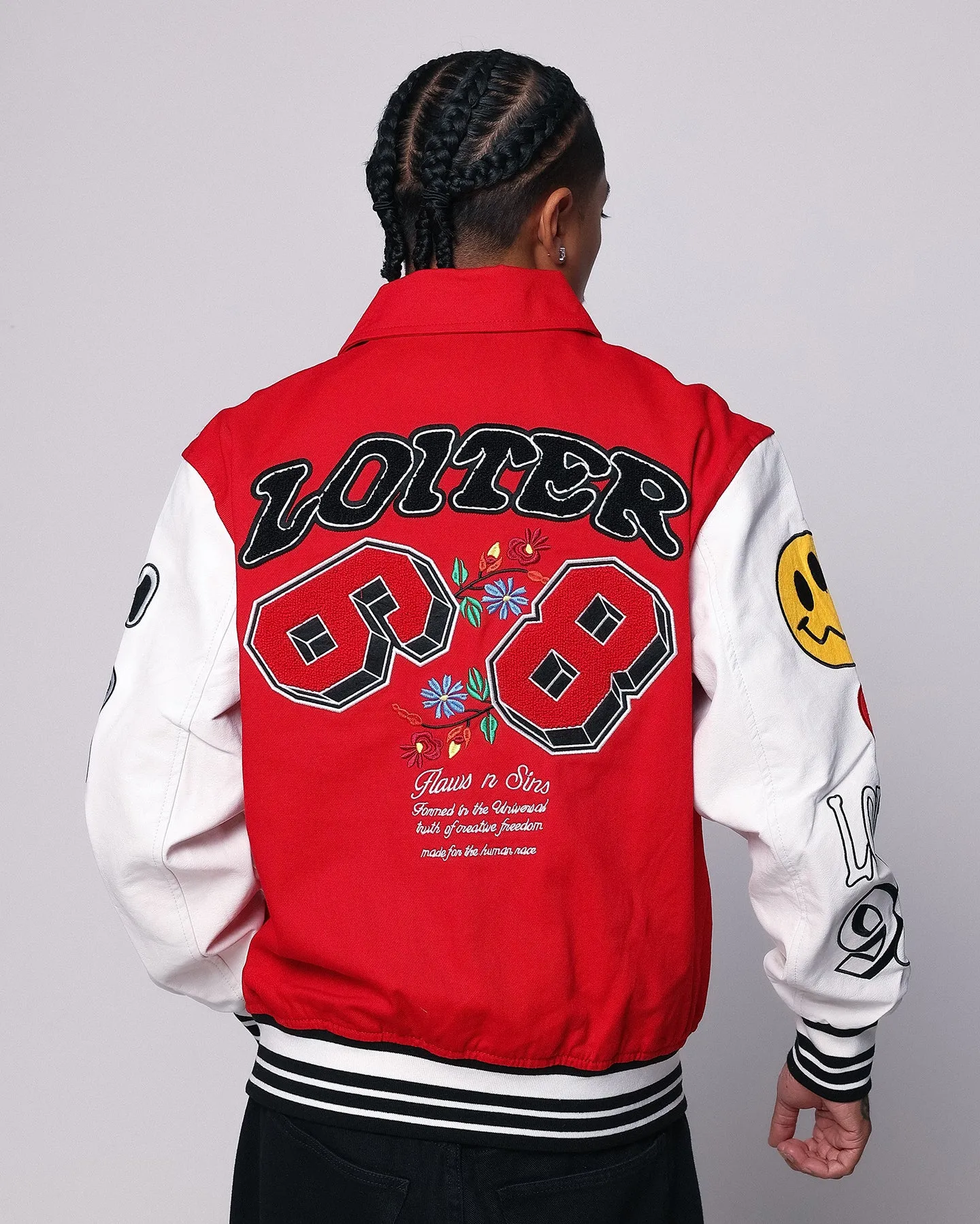 Loiter Flaws Varsity Jacket Red/Off White Detachable Collar suitable for gift giving