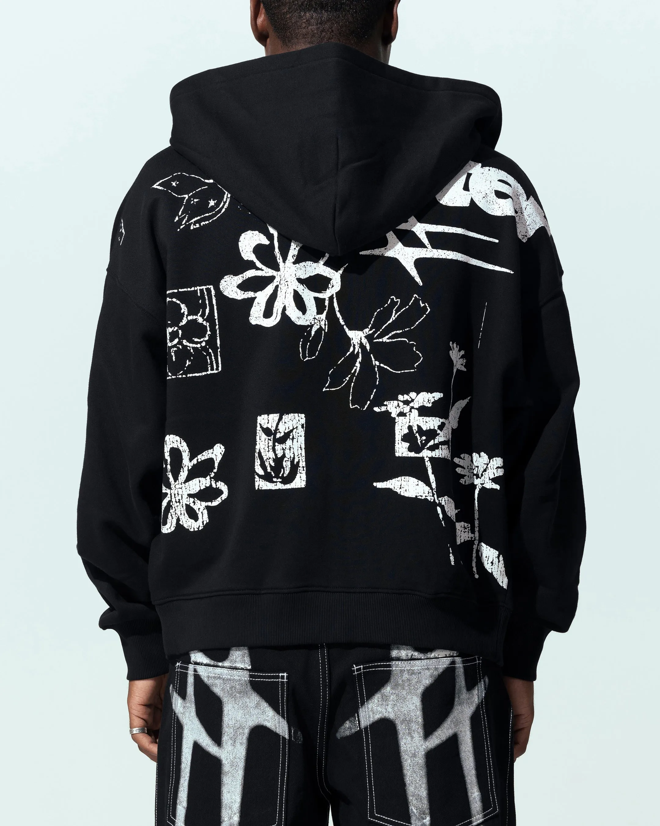 Perfection Period Loiter Flower Bed Zip Hoodie Black