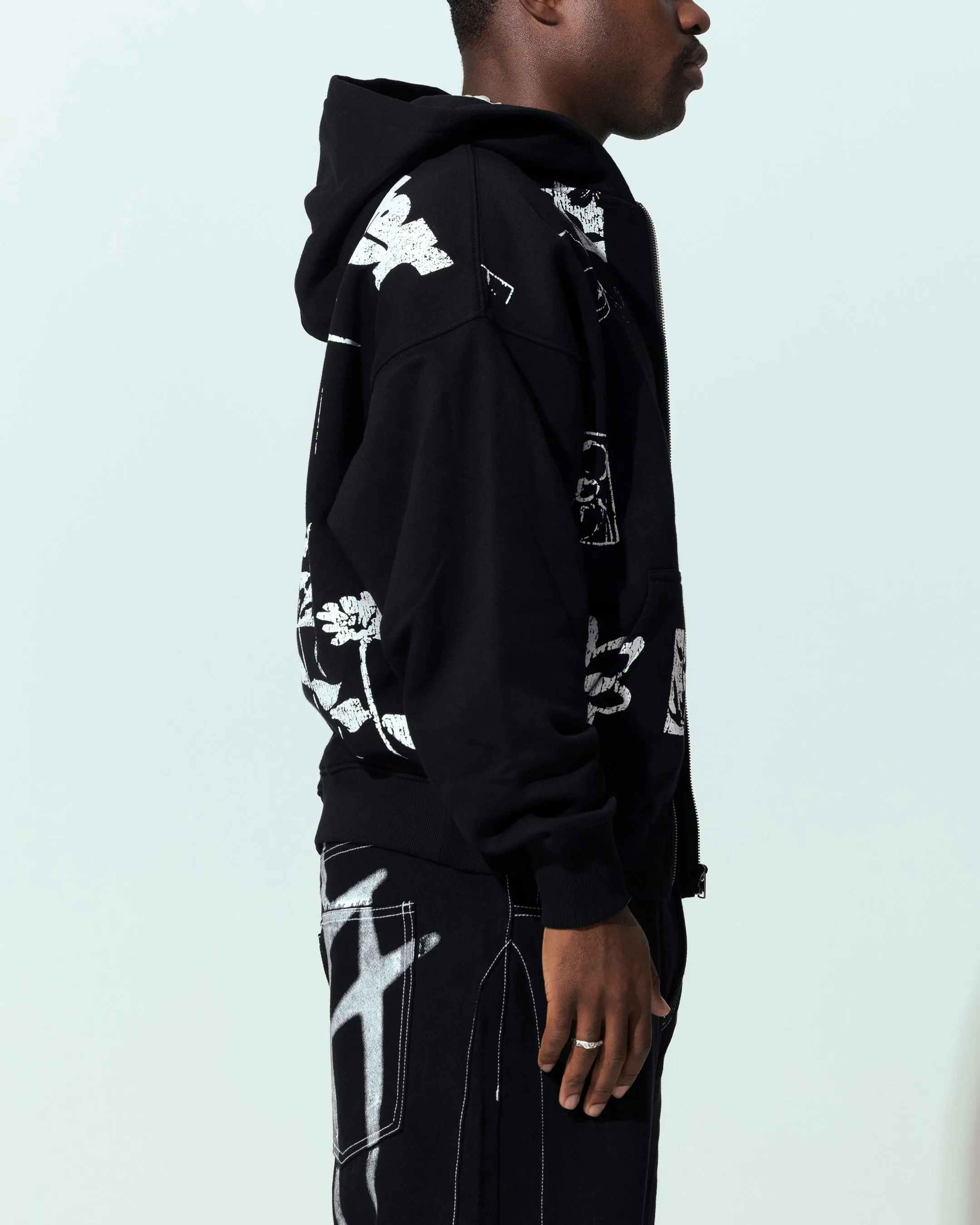 Loiter Flower Bed Zip Hoodie Black Protective Layering Courage