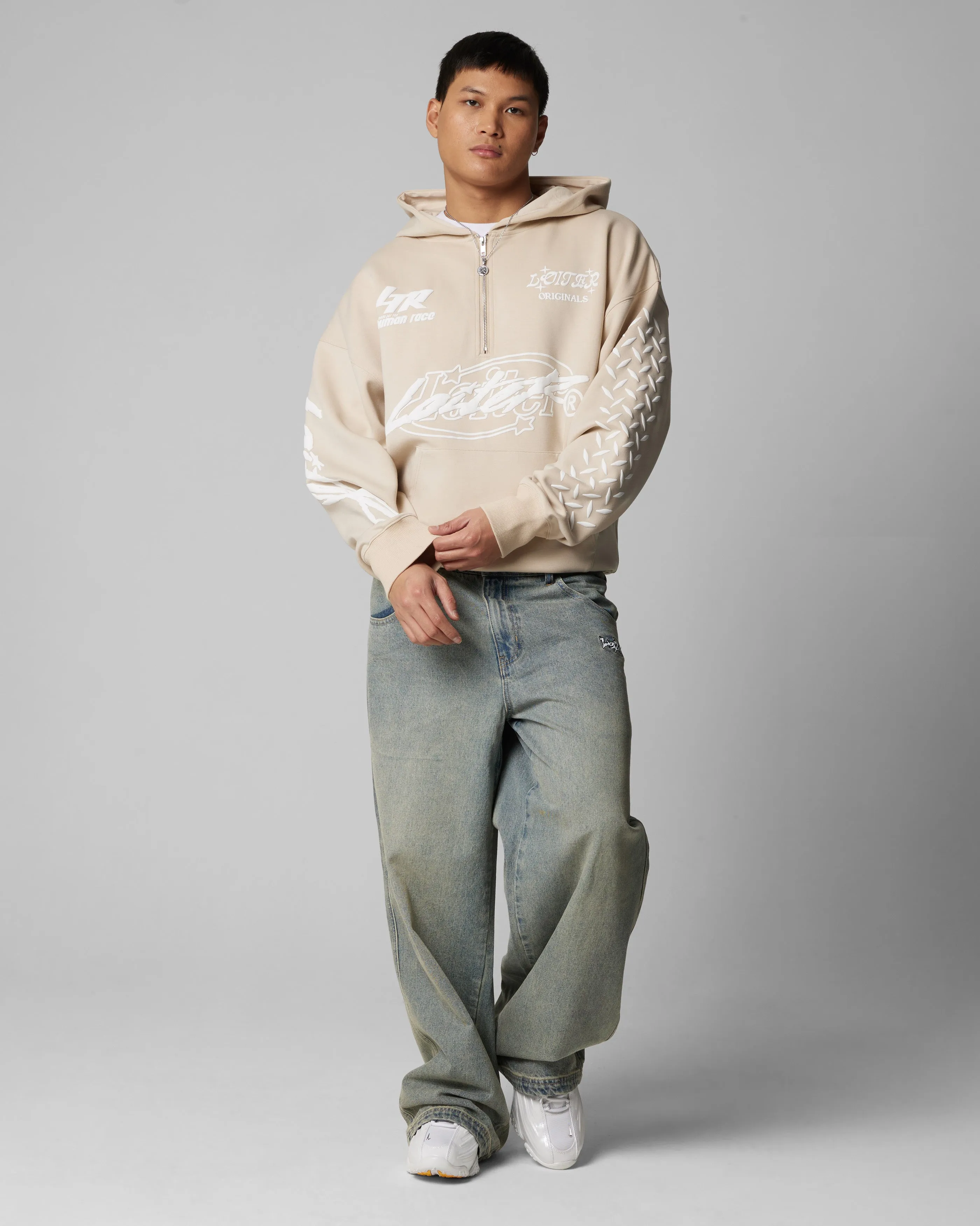 Loiter Instinct Hoodie Beige AdjustableCuffs