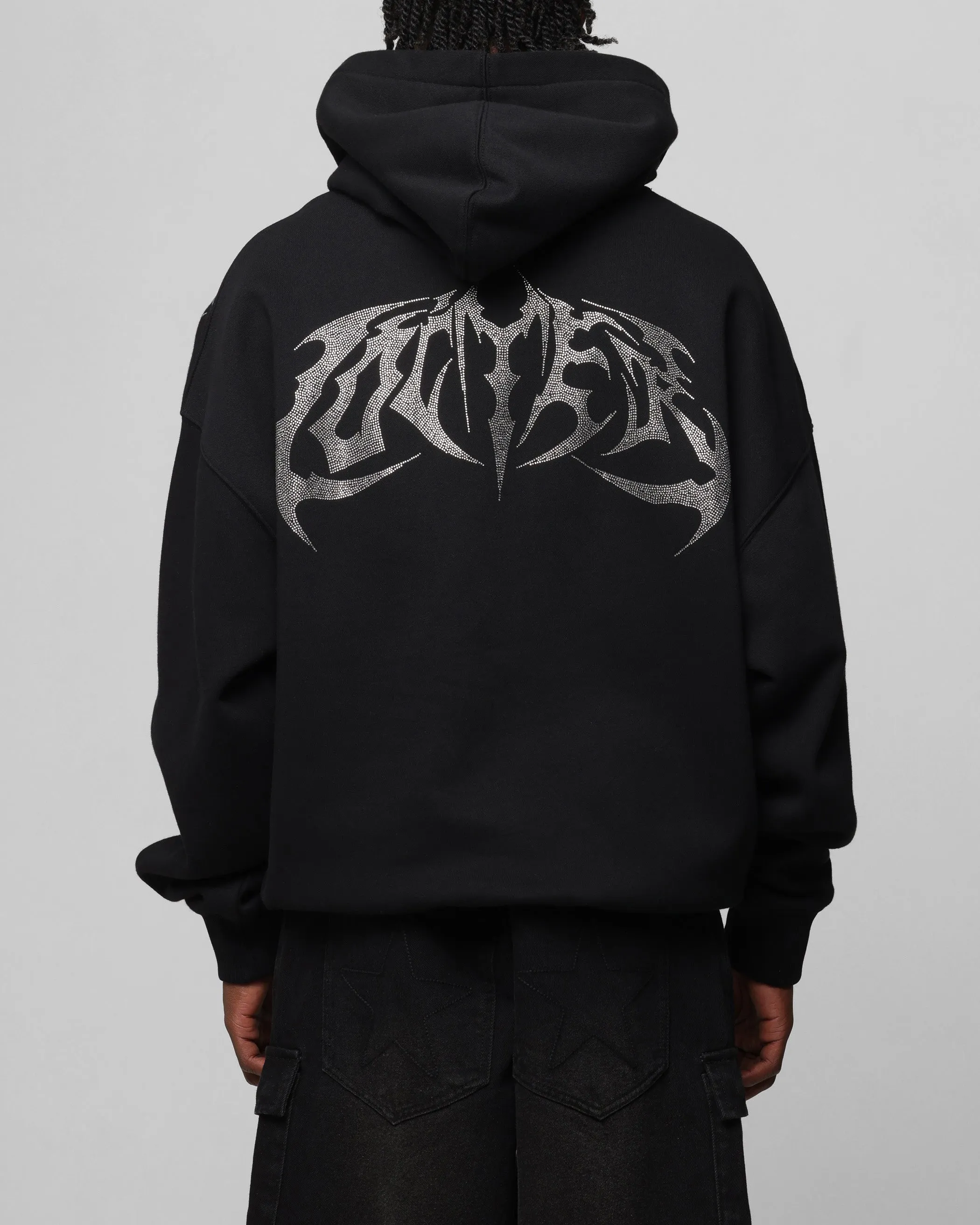 Nail-clipper Portray Loiter Metal Rhinestone Hoodie Black