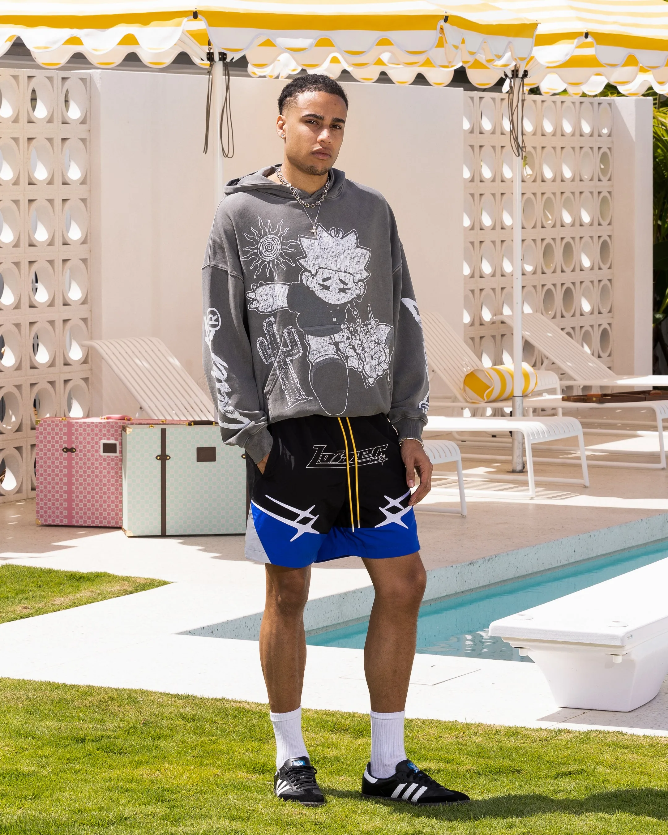 Water Resistant Fabric Loiter Midsummer Vintage Hoodie Charcoal