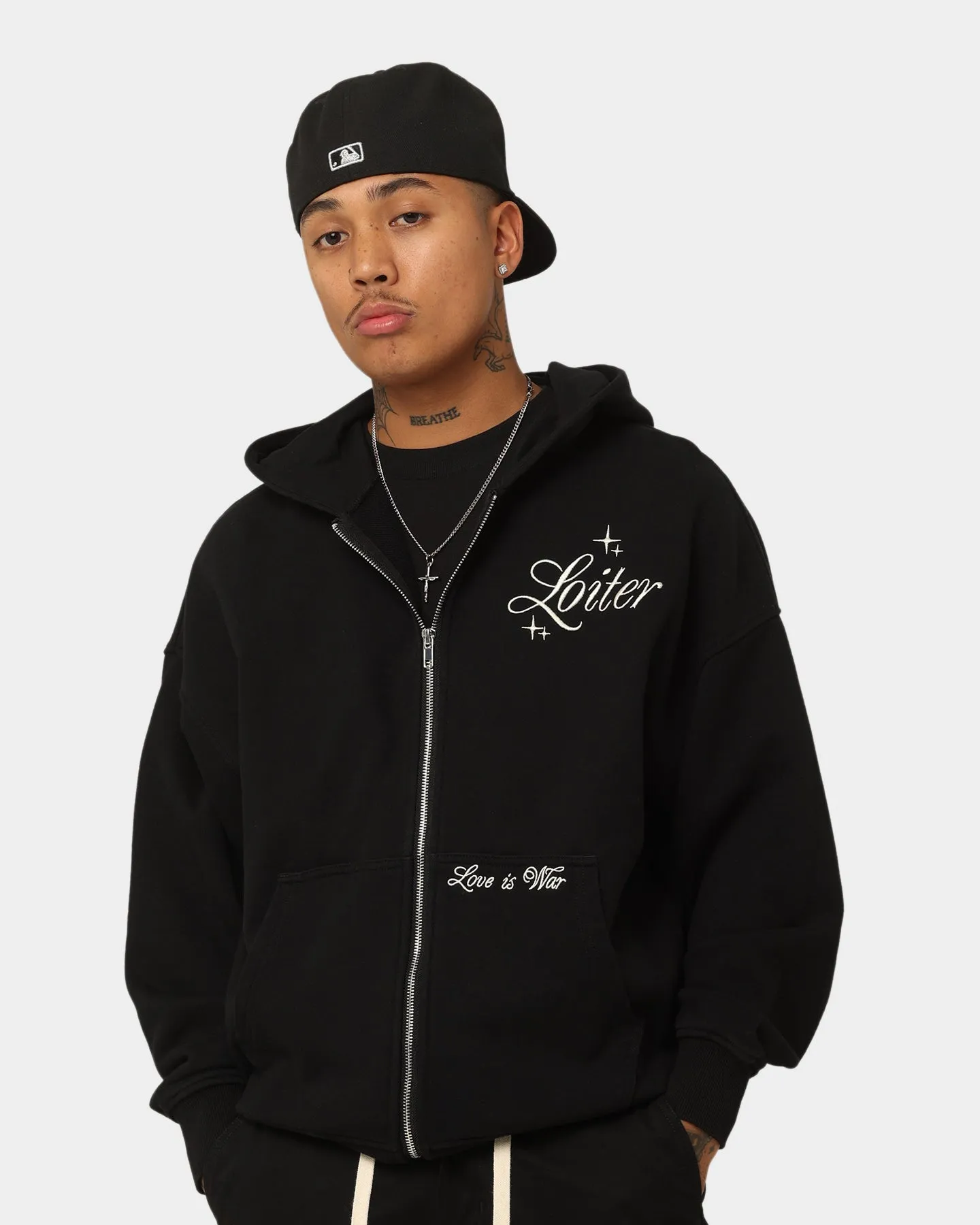 Loiter Paradise Zip Hoodie Off Black Mouthwash Plus Size