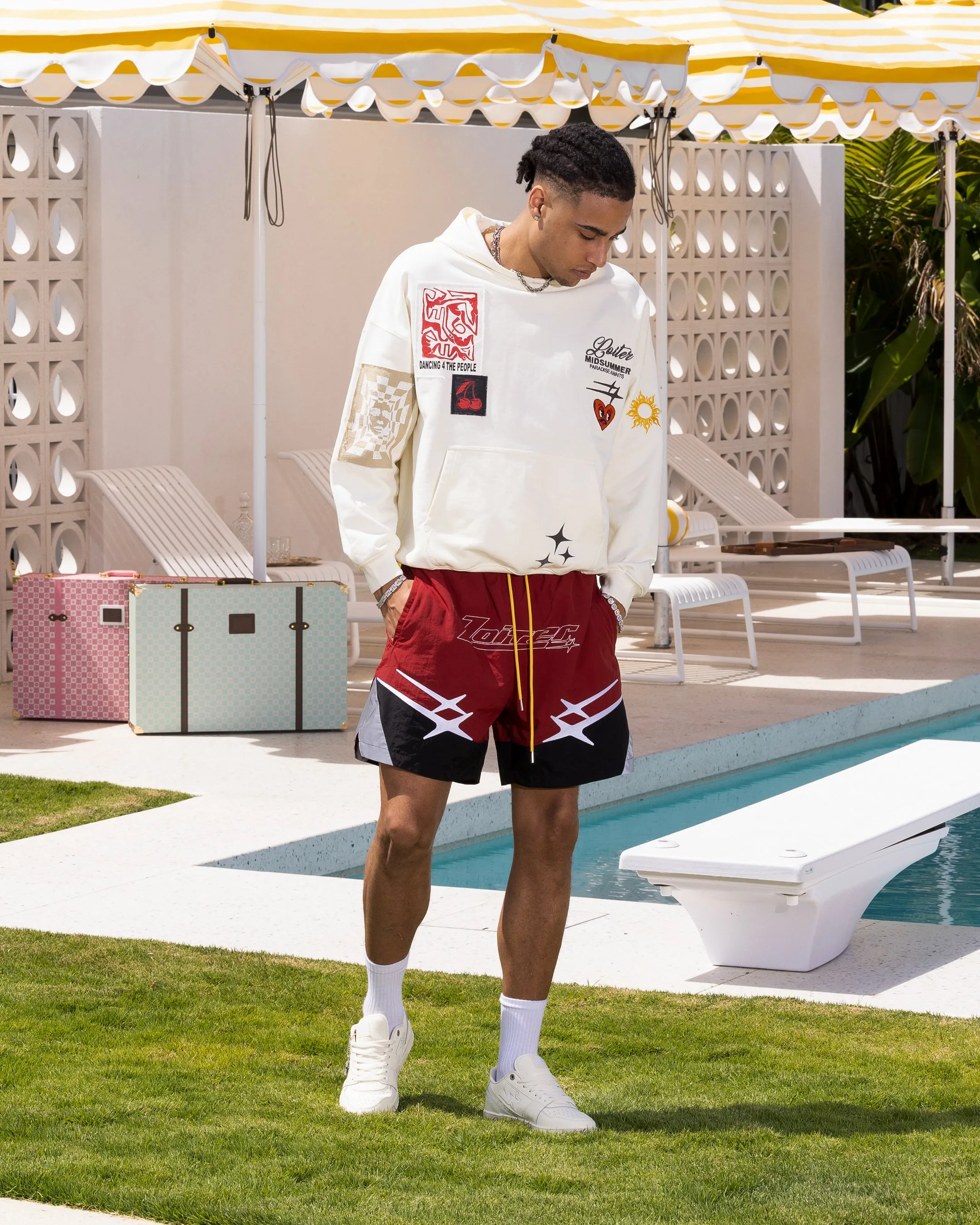 Loiter Patchwork Hoodie Off White Dry clean only