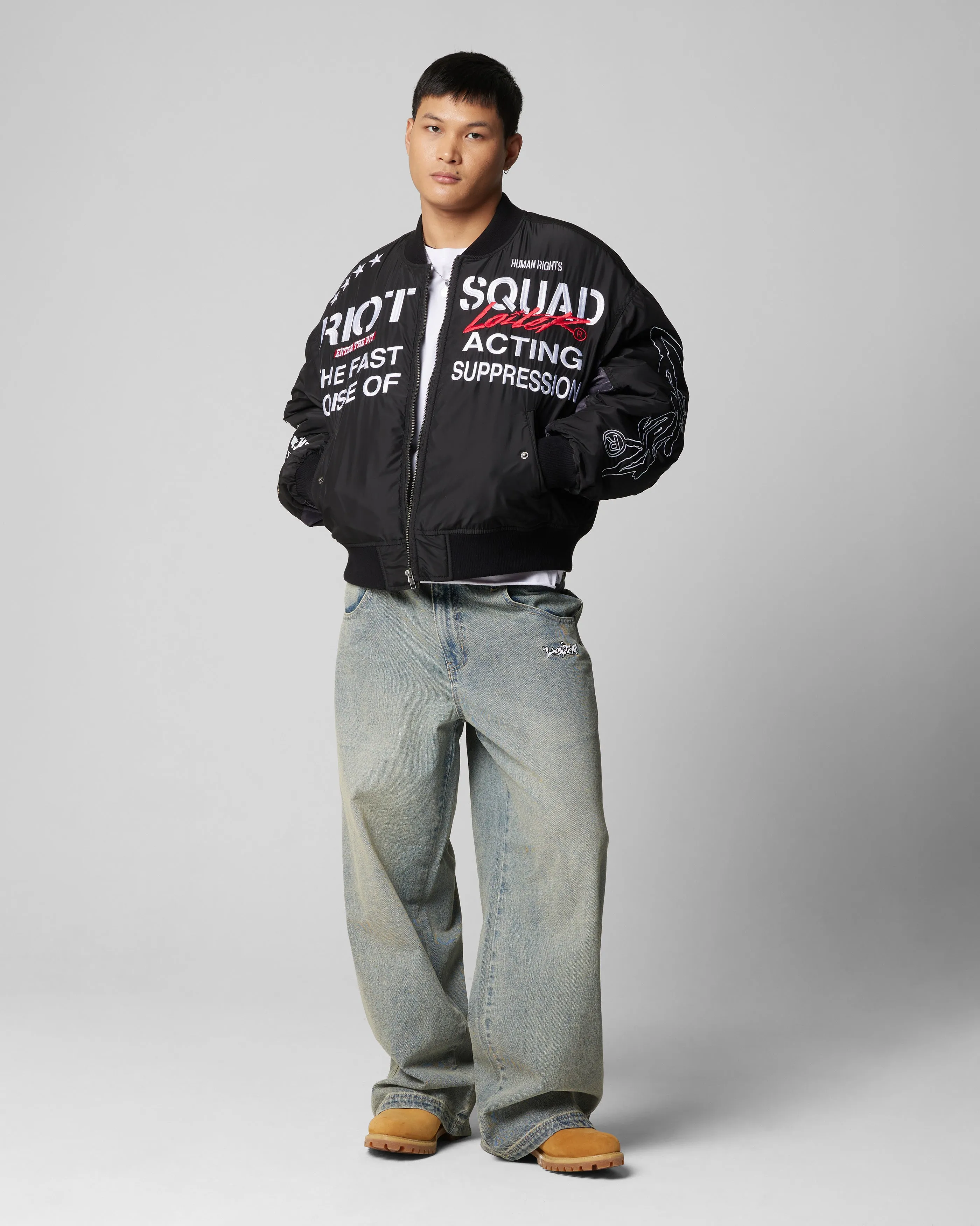 Lightweight Faux Fur Loiter Riot Squad Bomber Jacket Black