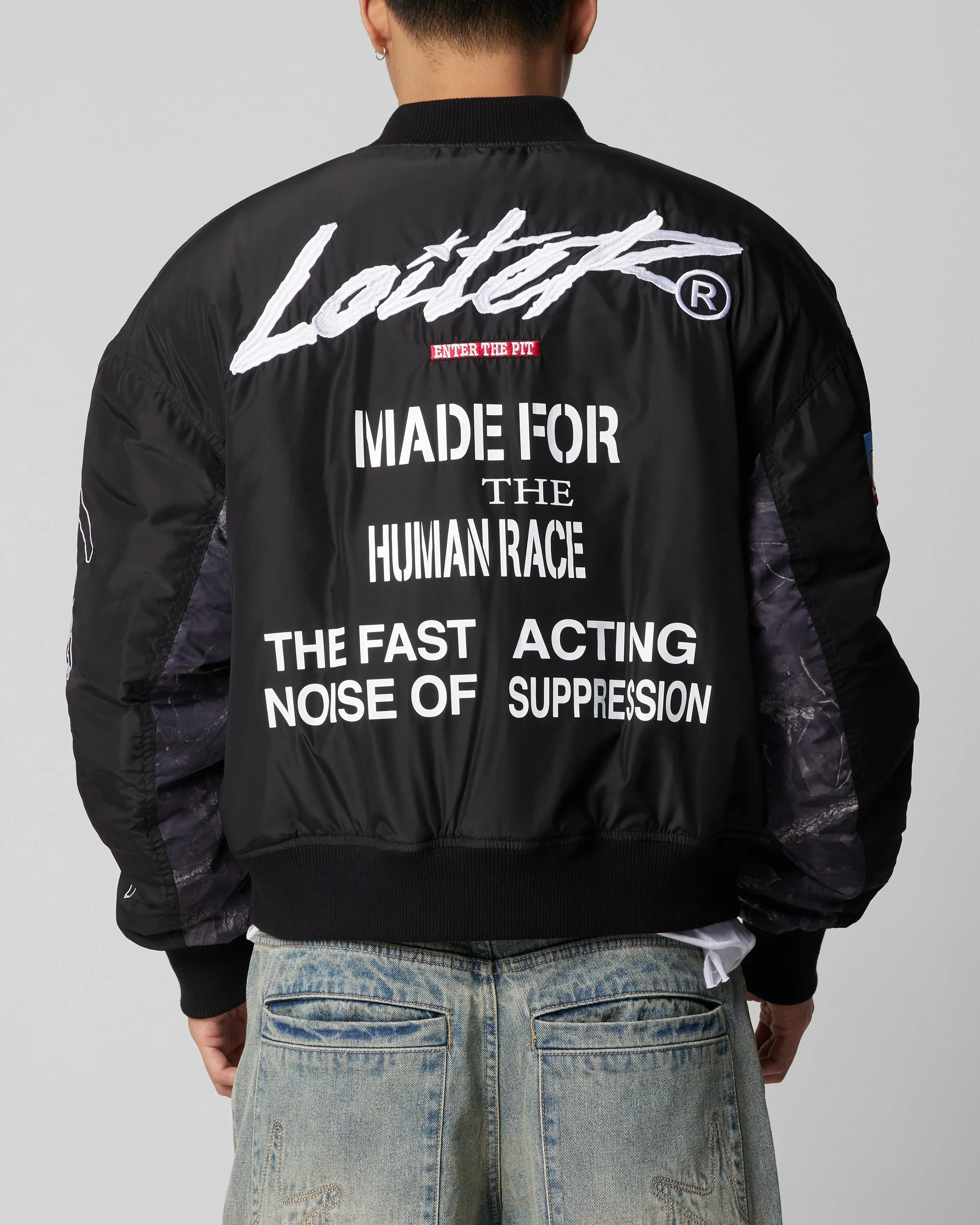 Loiter Riot Squad Bomber Jacket Black Articulated Sleeve Cut Recover