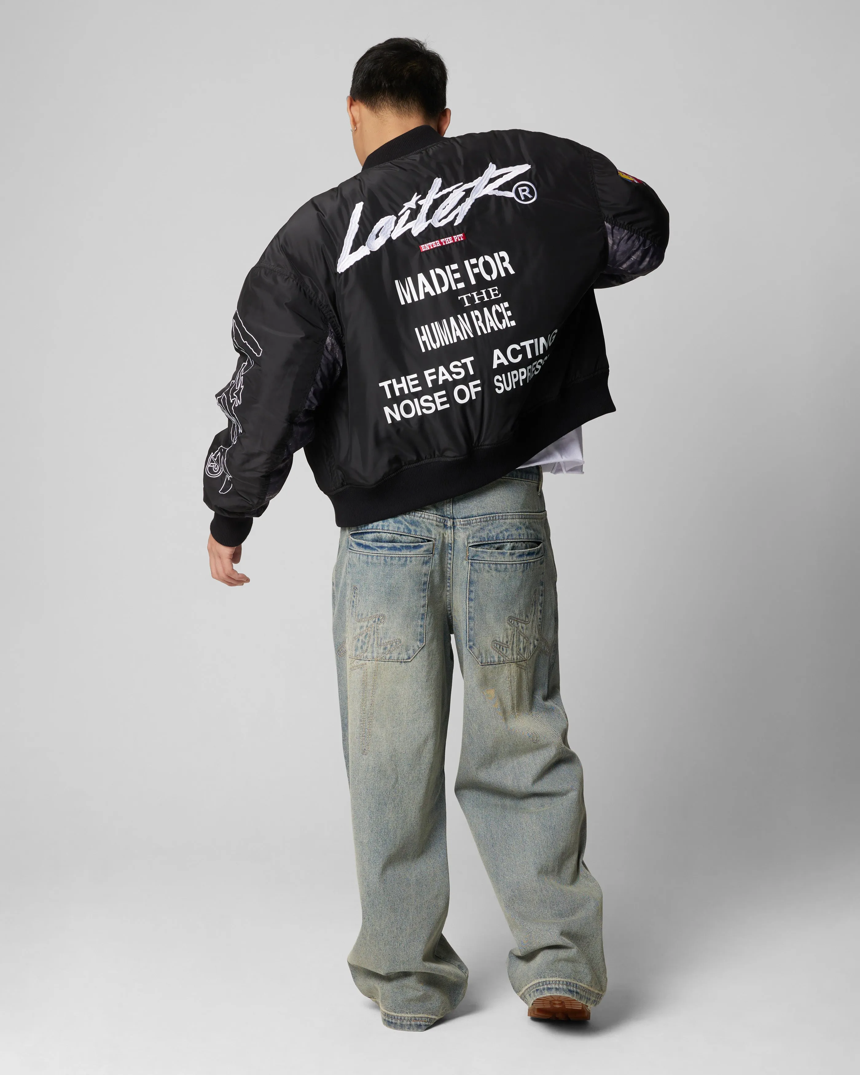 Ventilated Back Panel Loiter Riot Squad Bomber Jacket Black