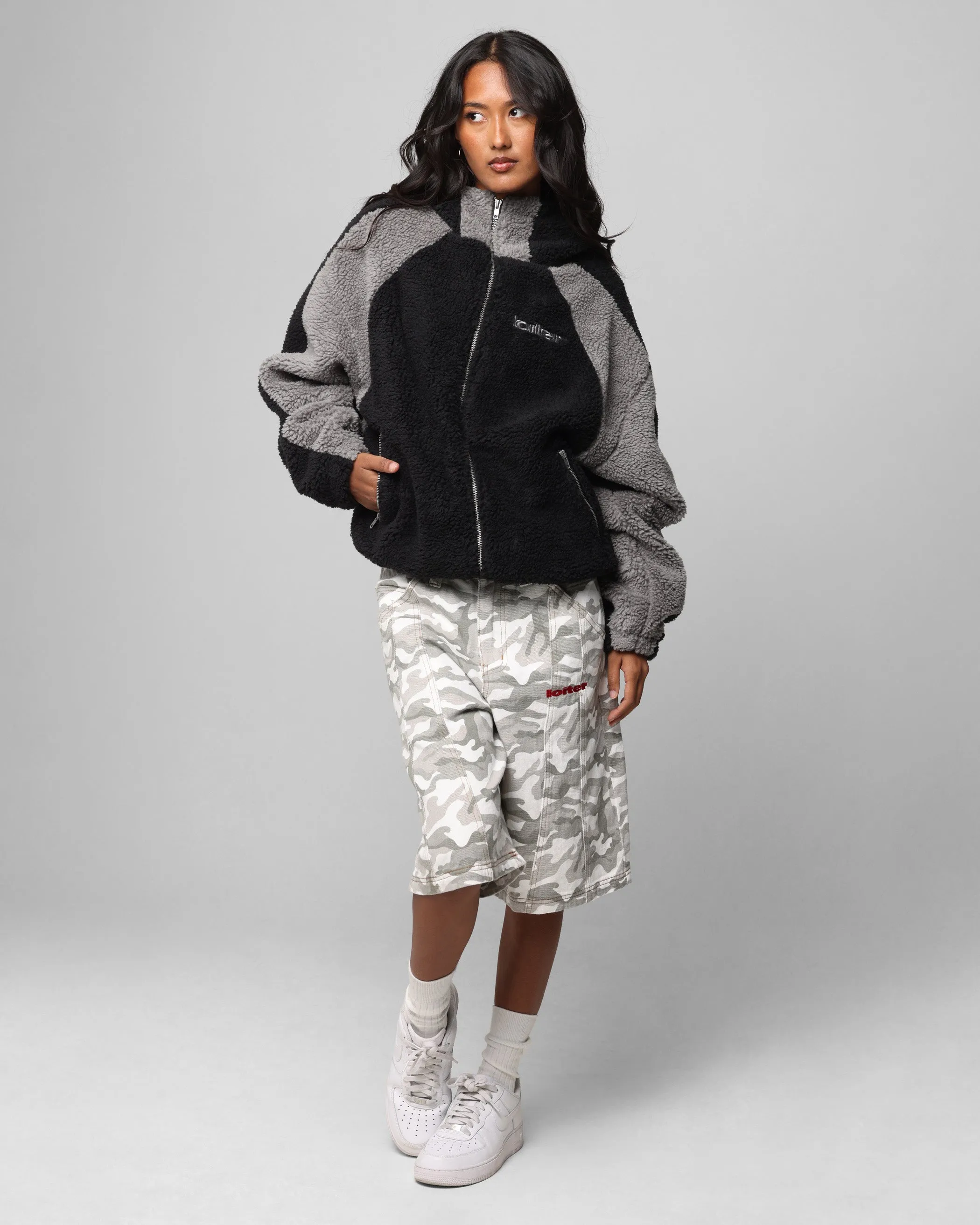 Loiter Speedway Fleece Jacket Black/Grey Mesh Backed Hood low quality