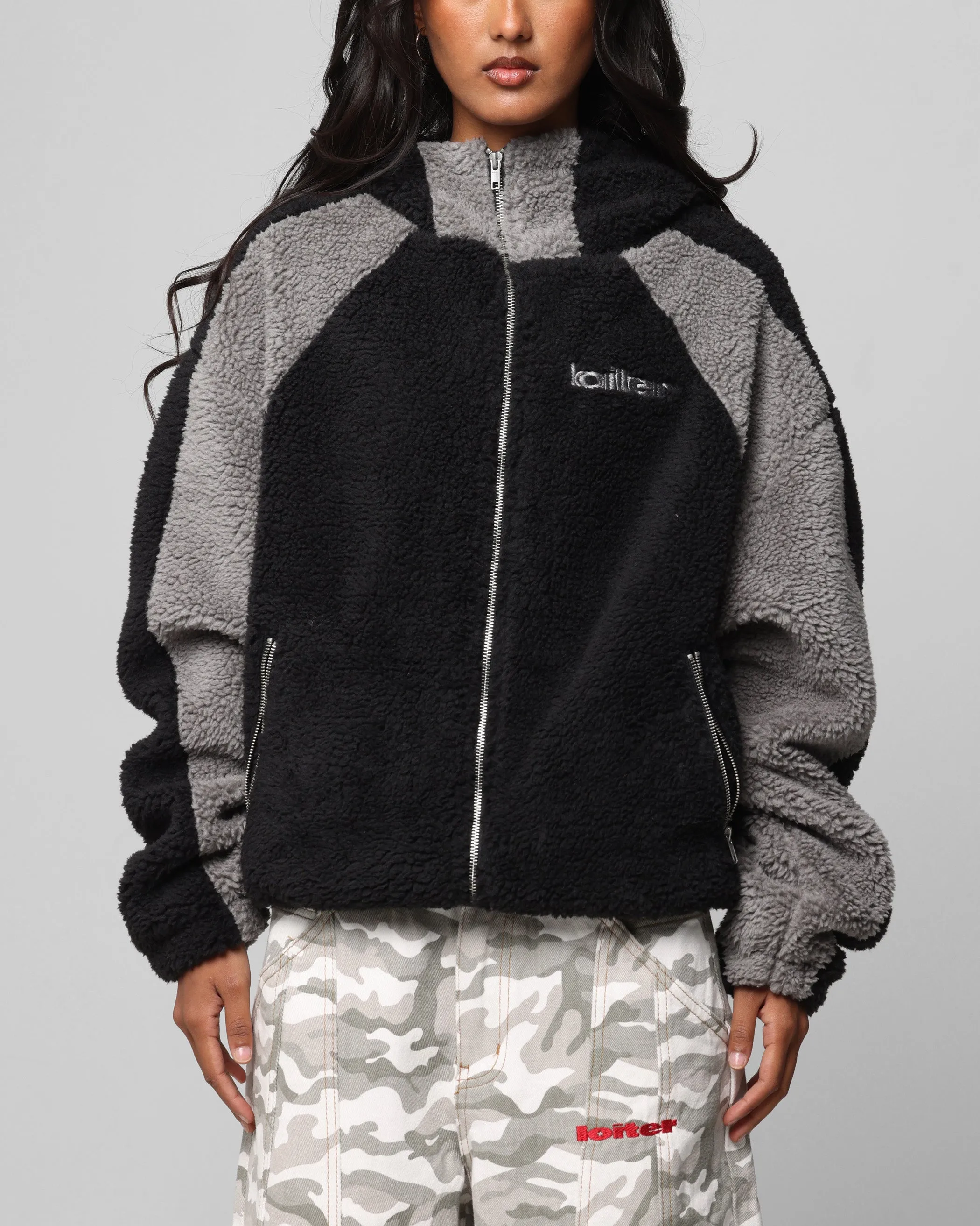 Warning Loiter Speedway Fleece Jacket Black/Grey