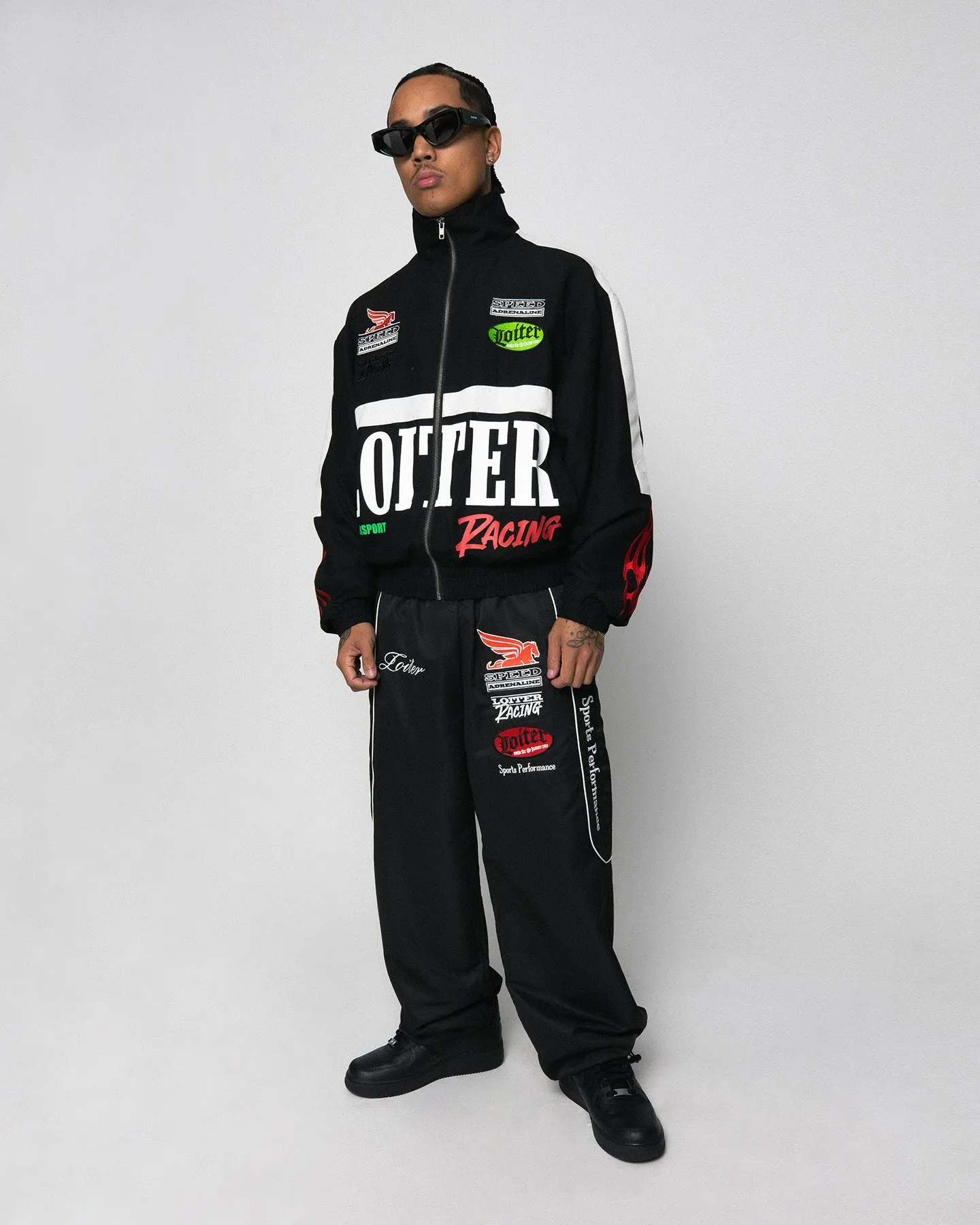 Loiter Speedway Windbreaker Jacket Black leggings Fast Fit