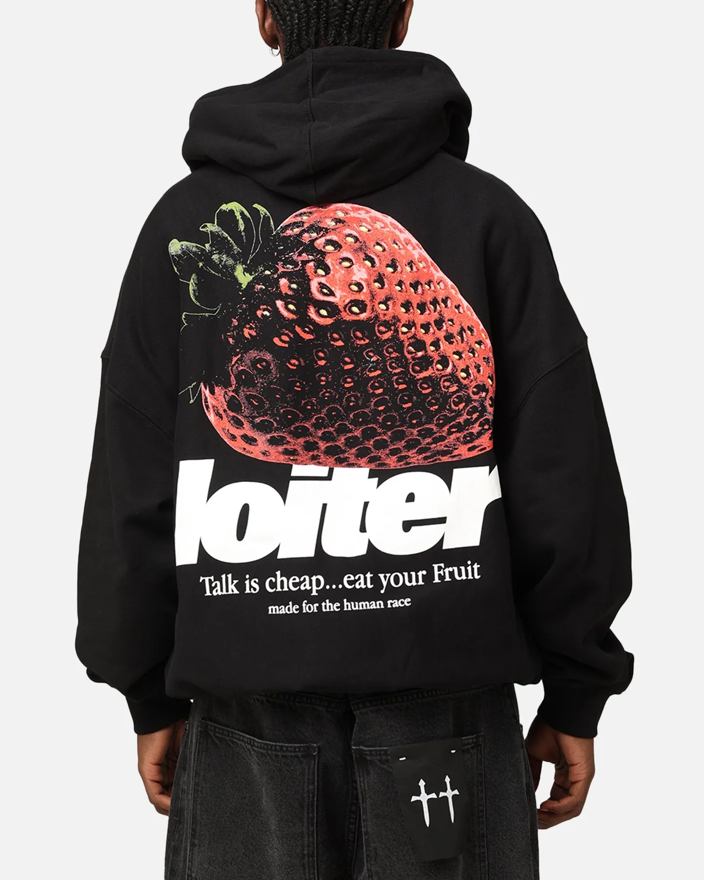 StretchMaterial Oil Loiter Strawberry Hoodie Black