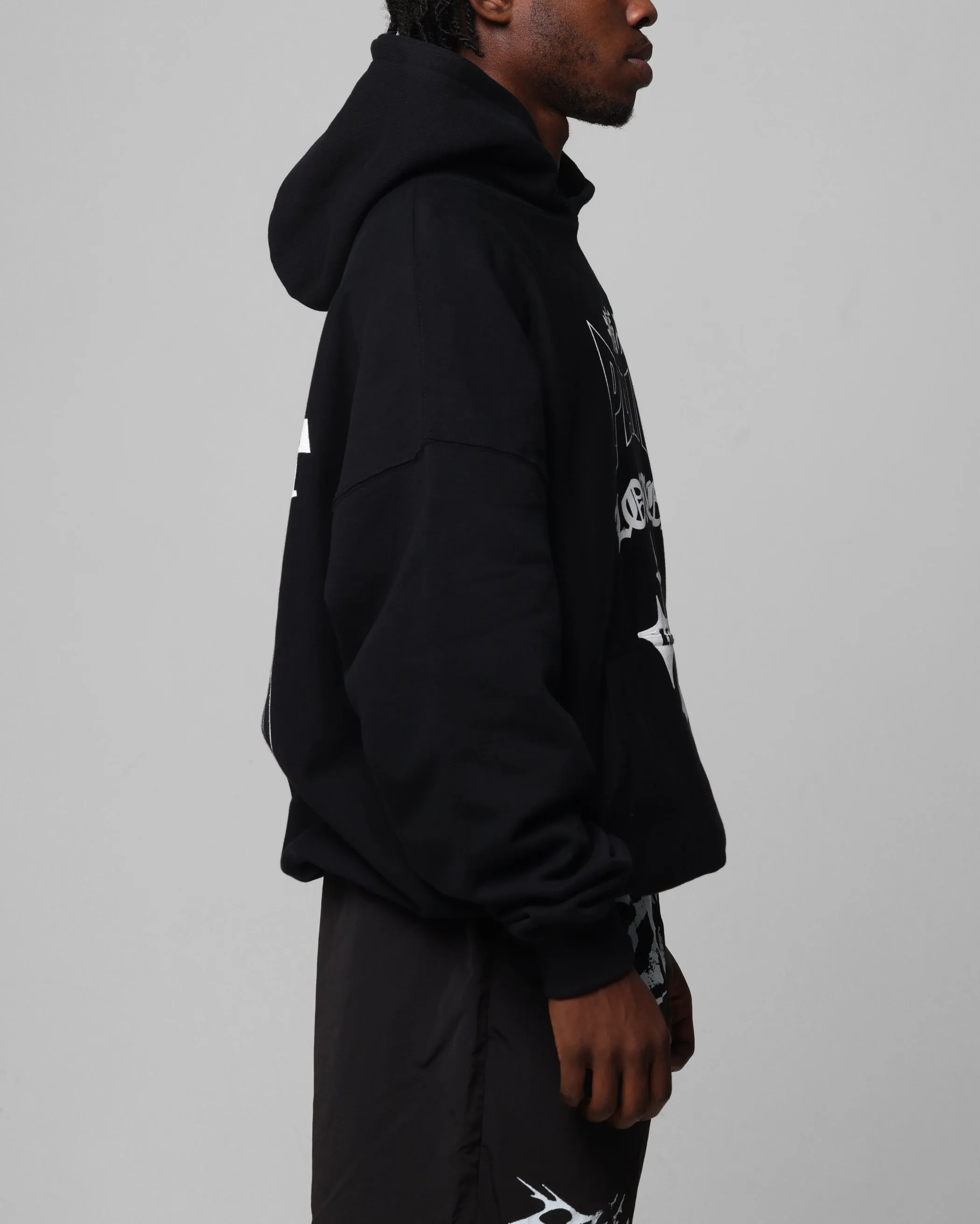 Street Style Smooth Zipper Action Loiter Ultimate Pain Hoodie Black