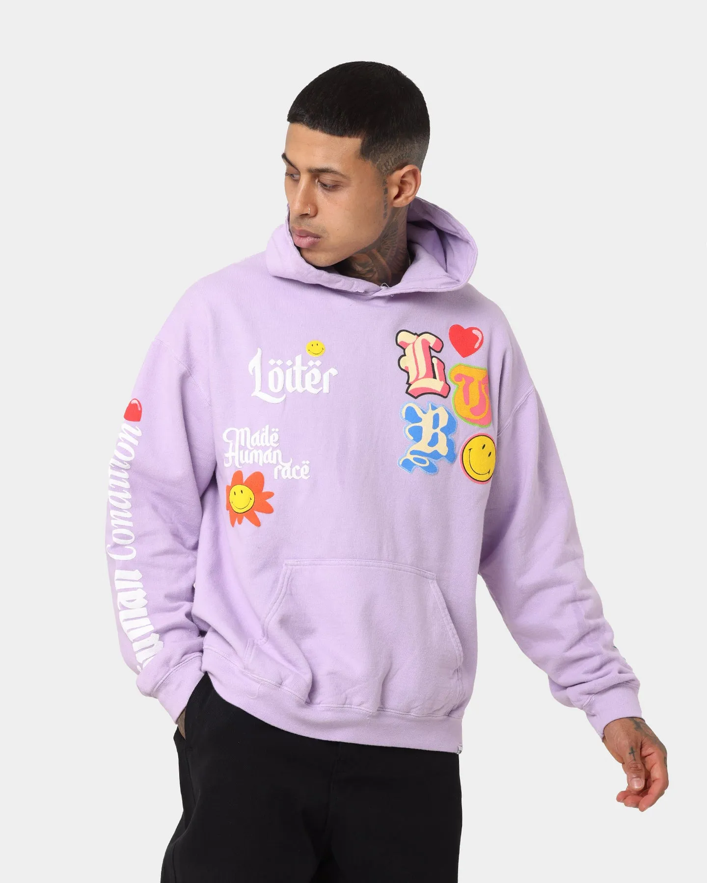 Loiter X Smiley Logo Puff Print Hoodie Lilac moonlight