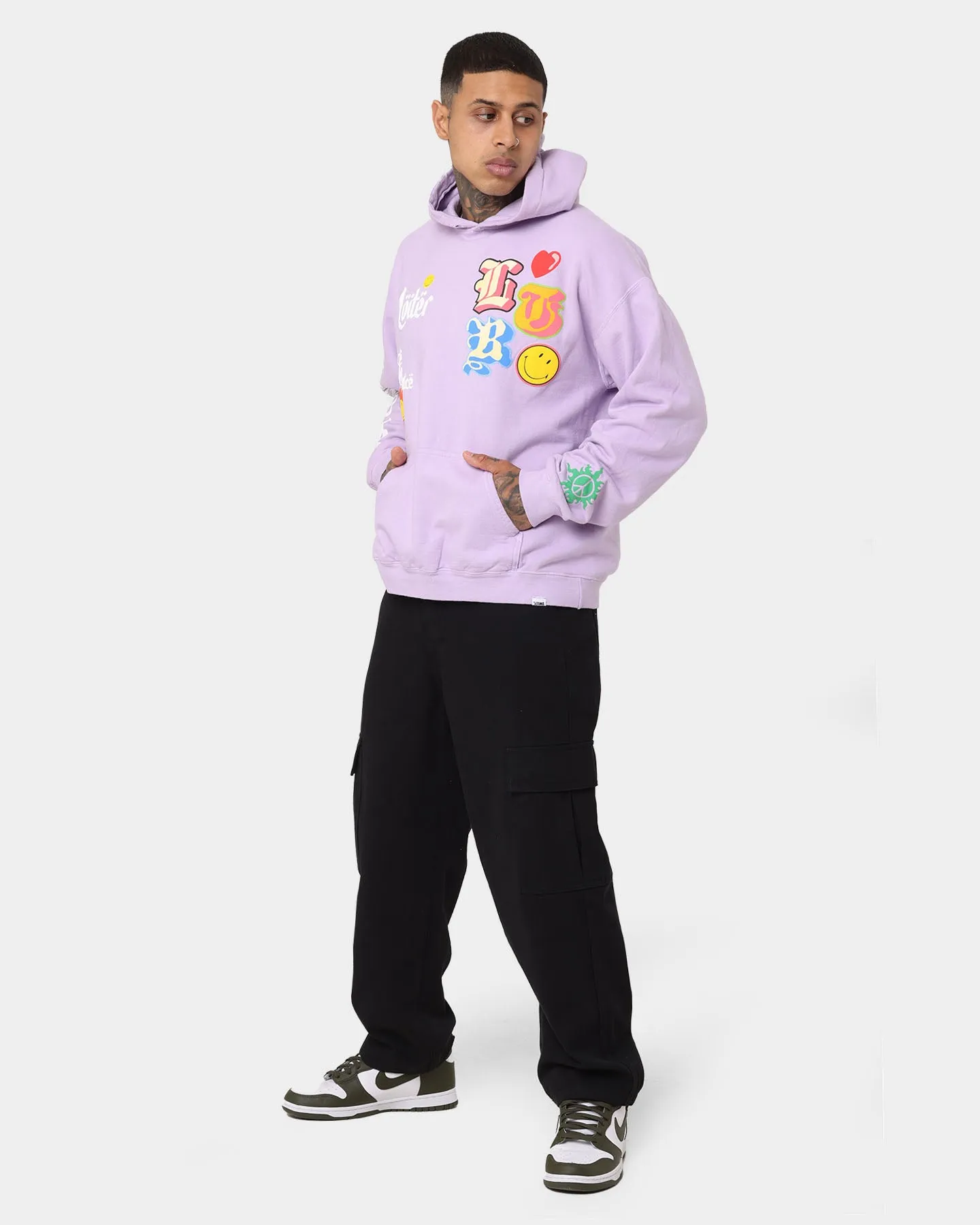 Loiter X Smiley Logo Puff Print Hoodie Lilac All Weather Versatility Protective Layer