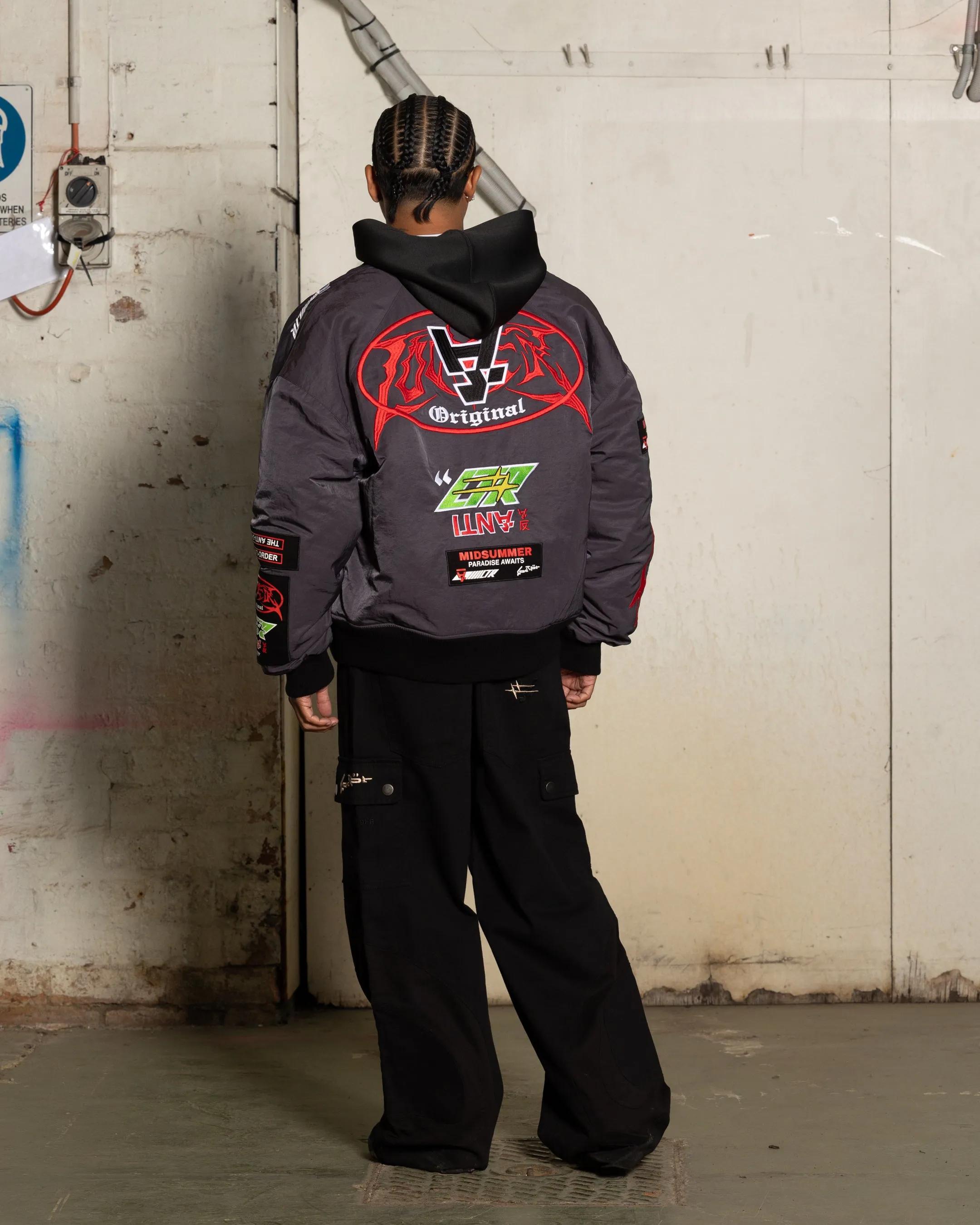 Rain Comfort Loiter X The Anti Order Racer Bomber Jacket Charcoal