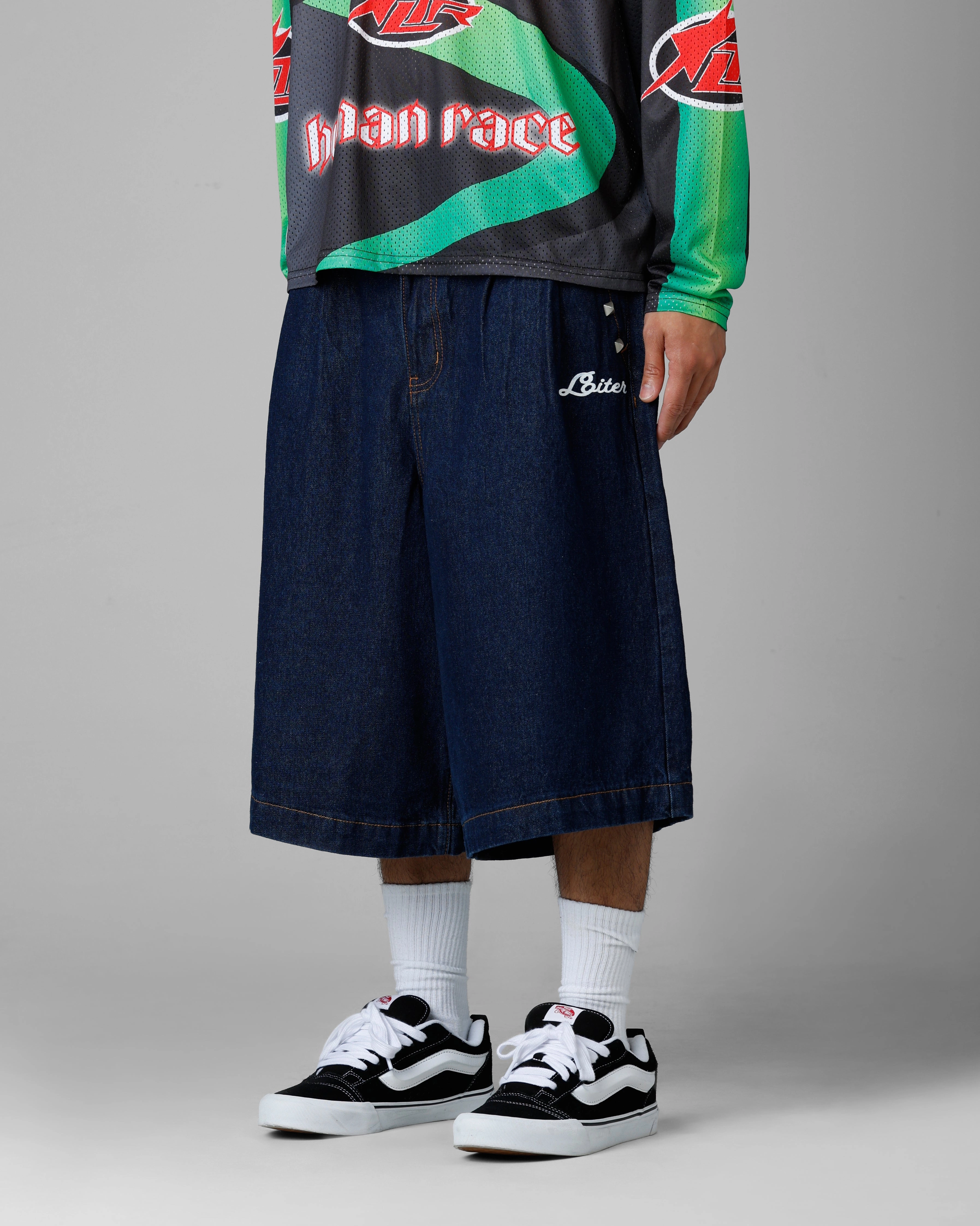 Contrast Trim Loiter 3 Quarter Shorts Dark Indigo