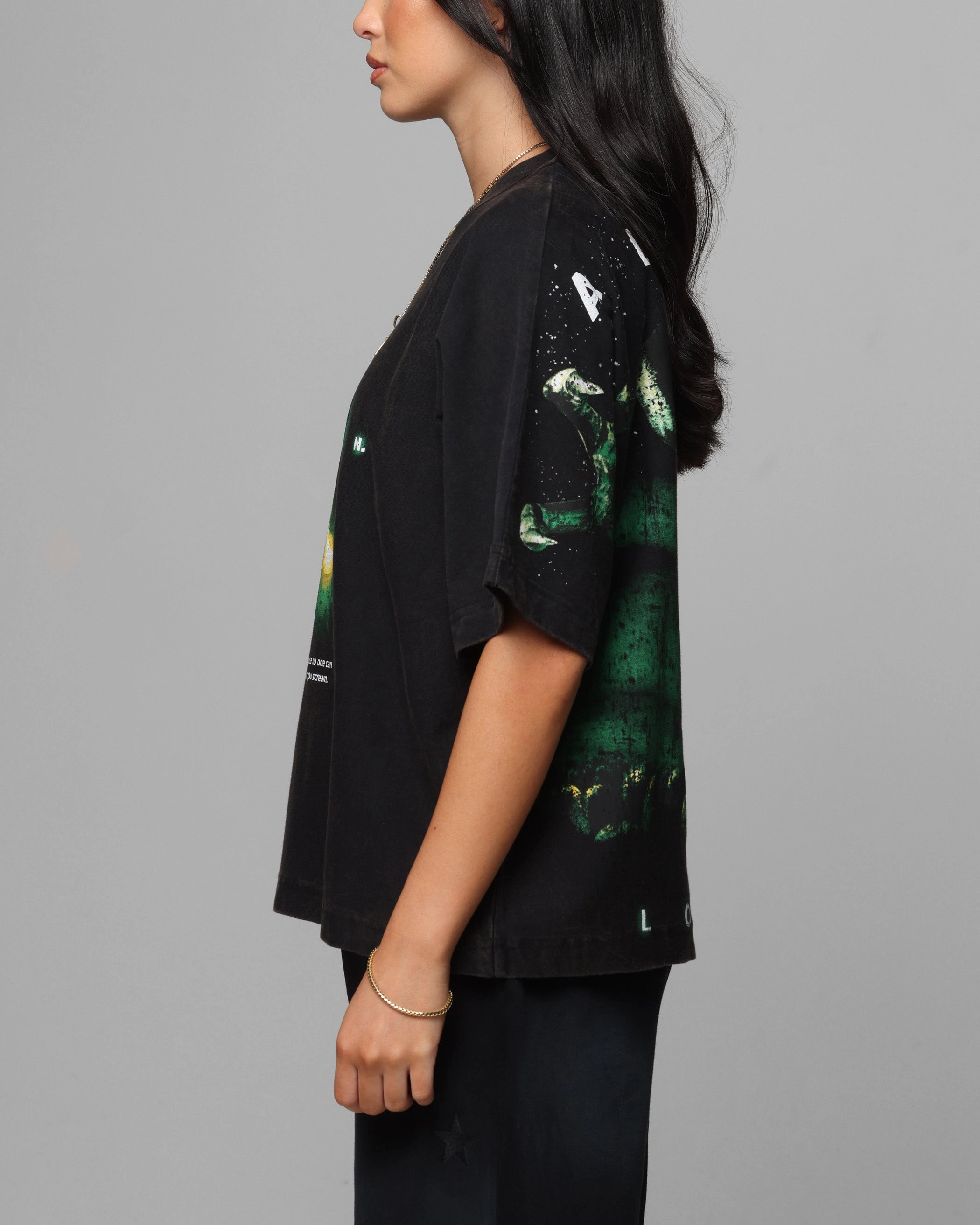 Animal Print Loiter Alien Boxy T-Shirt Washed Black