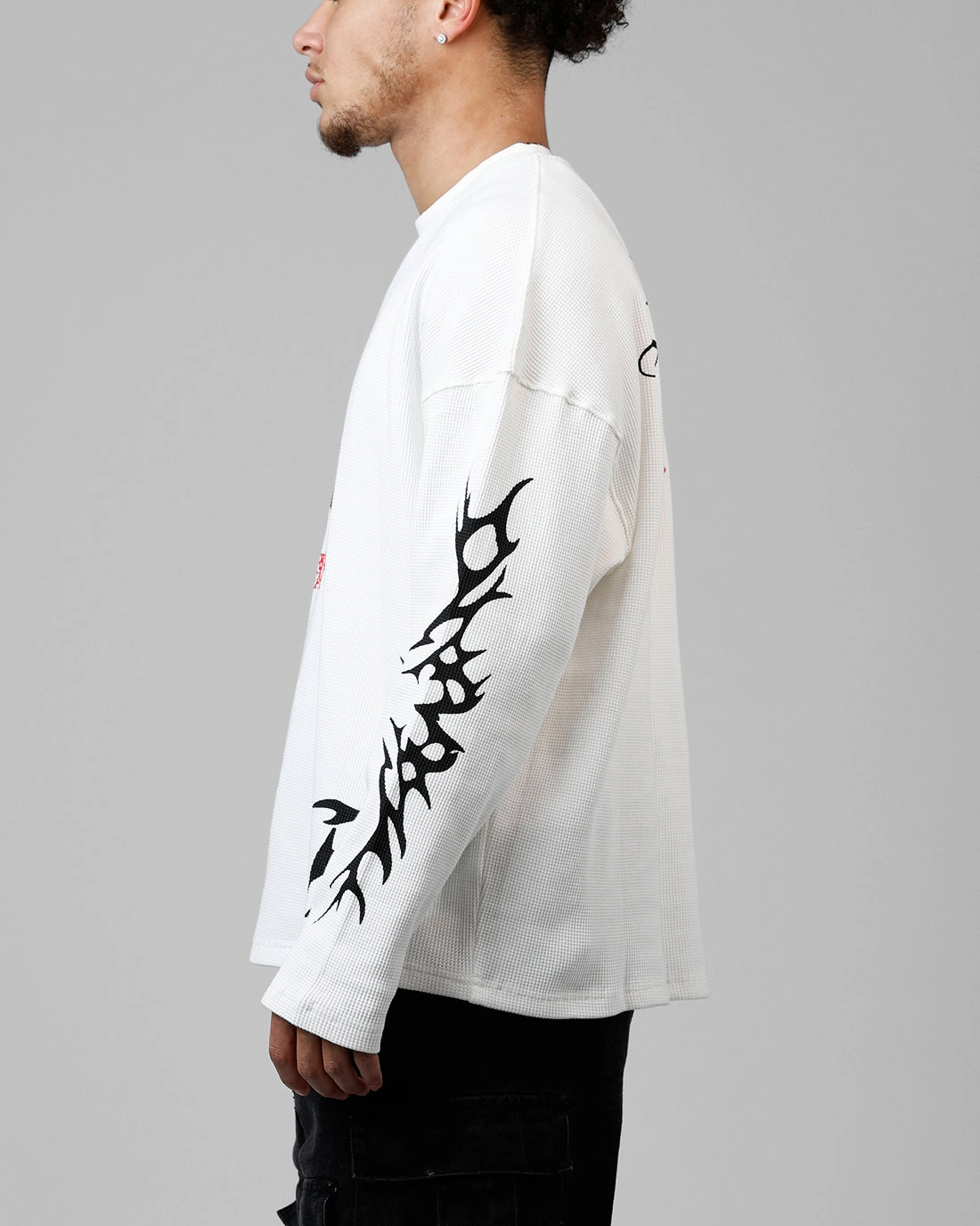 Breathable Style NeutralTonesCollection Loiter American Dream Waffle Knit Long Sleeve T-Shirt White