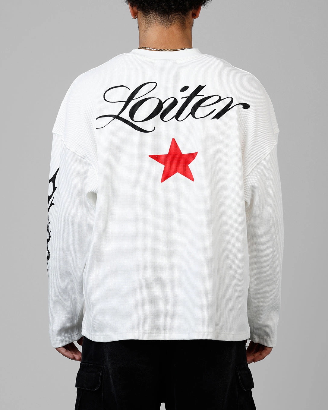 Loiter American Dream Waffle Knit Long Sleeve T-Shirt White Light and Soft FlexibleCollarOptions