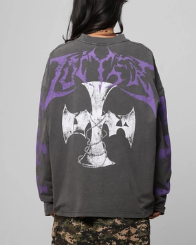 NonRestrictive Cut Fresh Trend Loiter Angel Number Long Sleeve T-Shirt Charcoal