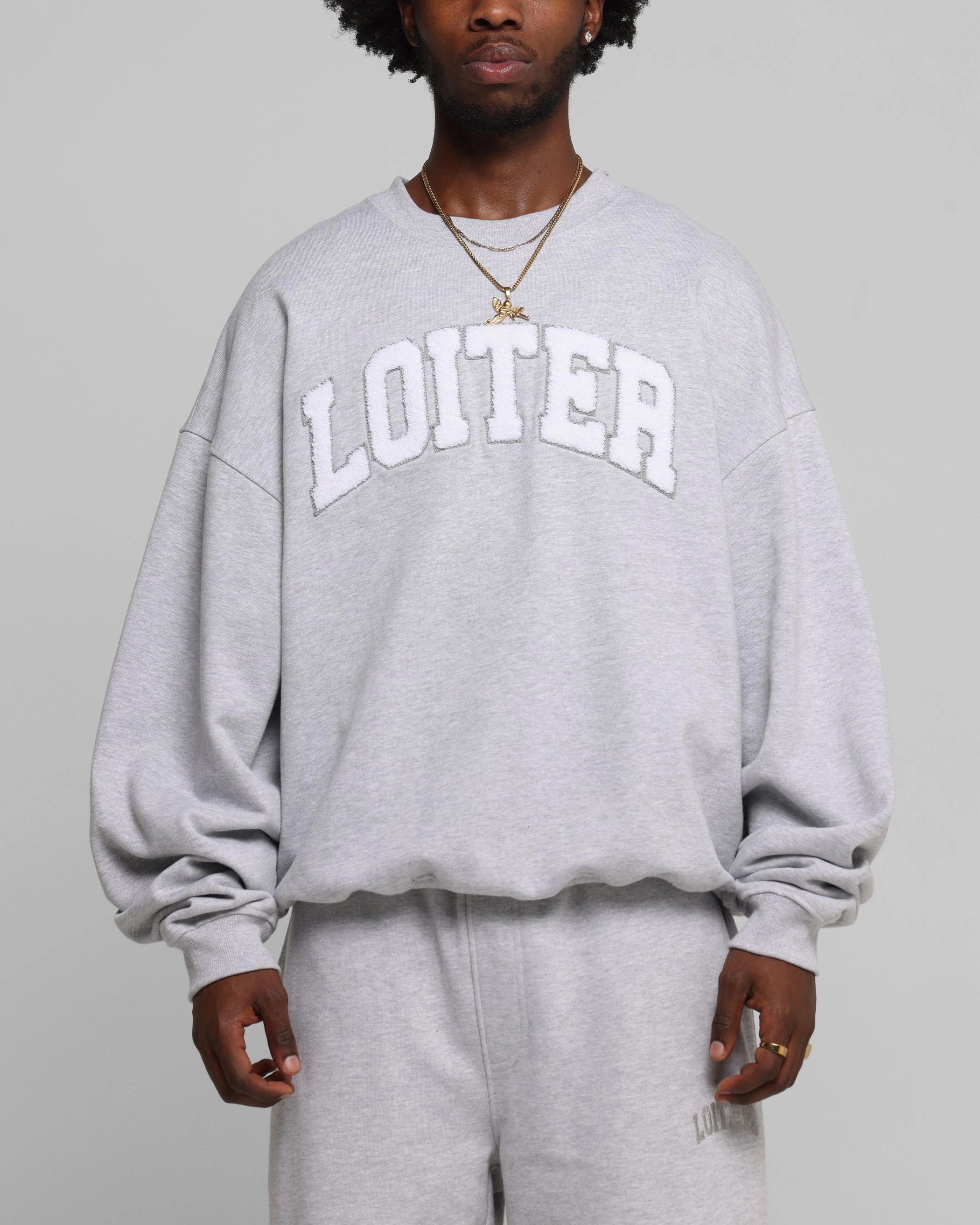 Adjustable drawstring Warm Touch Loiter Arch Premium Crewneck Grey