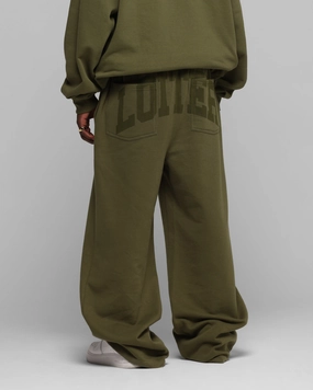 Flattering Style Anti Friction Lining Loiter Arch Premium Sweat Pants Khaki