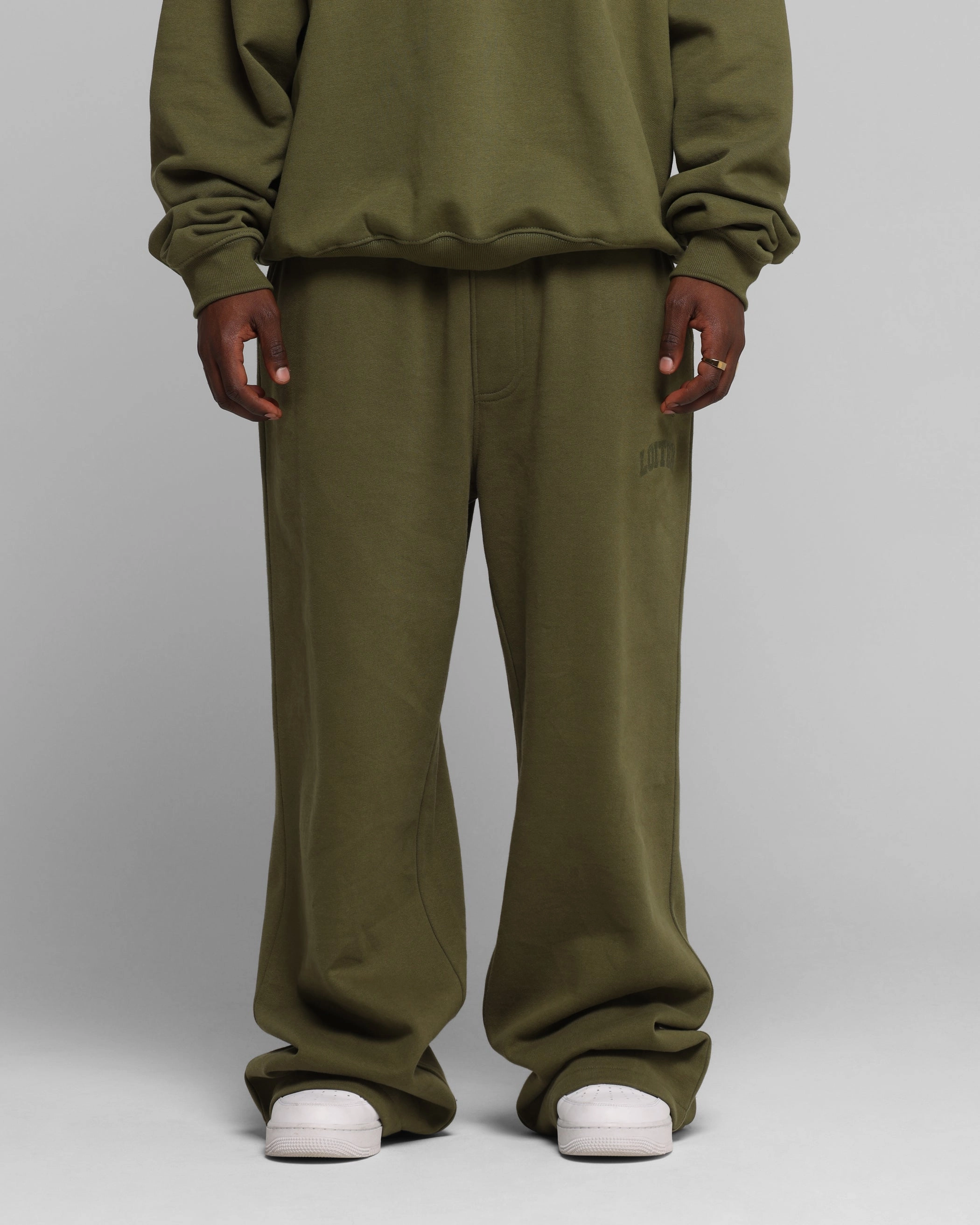 Loiter Arch Premium Sweat Pants Khaki ErgonomicStitching Compression Support Lining