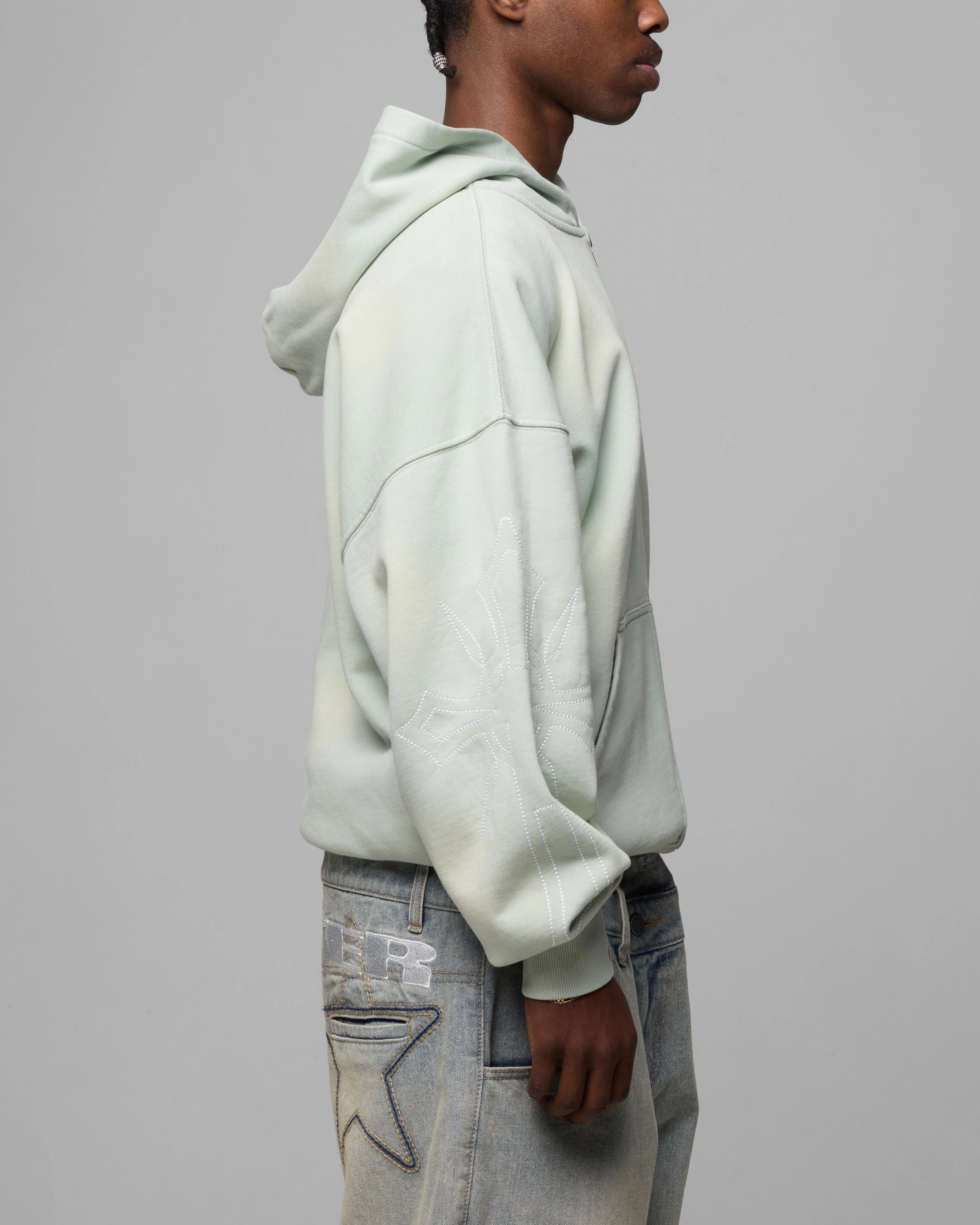 Striped Loiter Atmosphere Full Zip Hoodie Washed Green