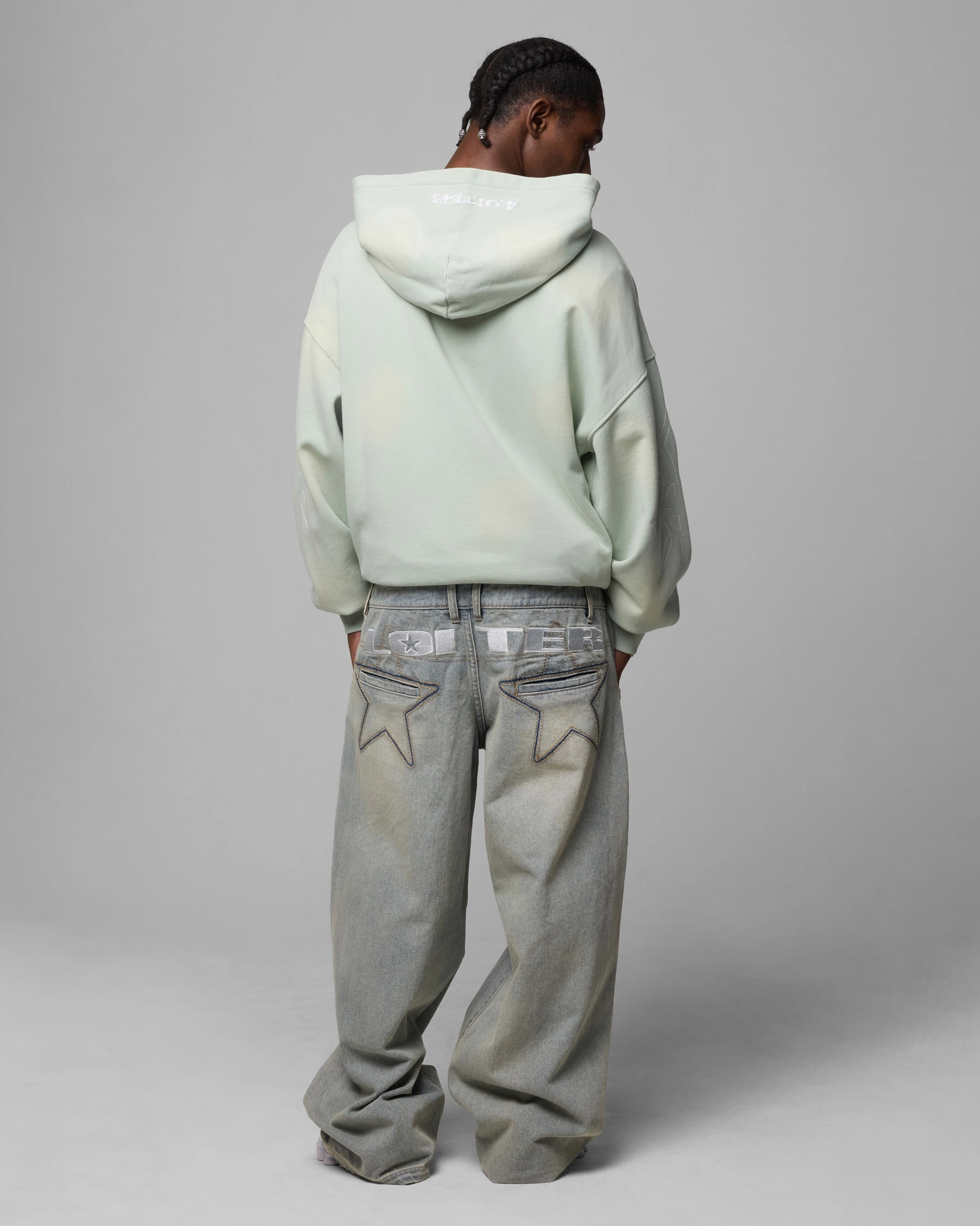 Loiter Atmosphere Full Zip Hoodie Washed Green Hooded Design group outing