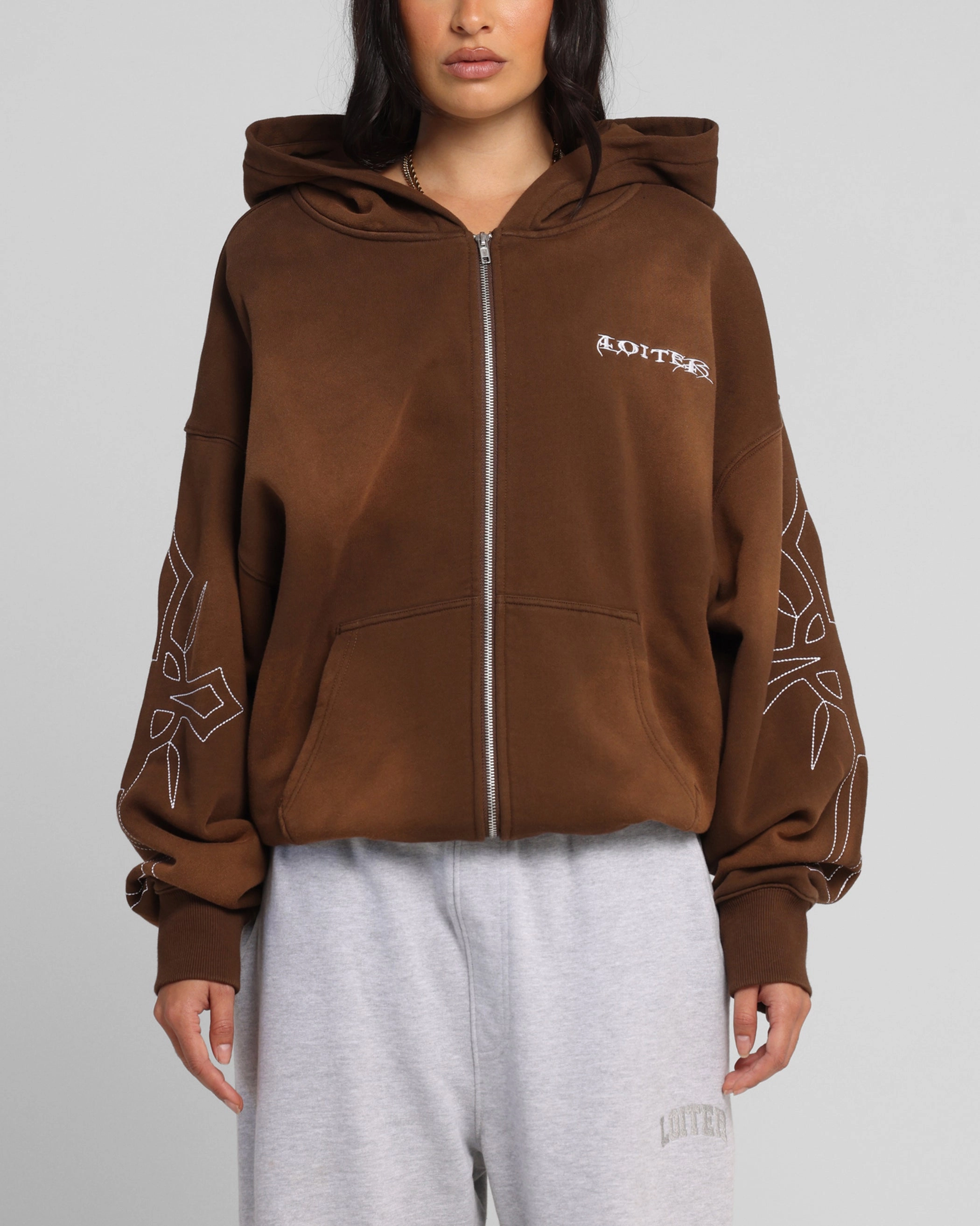 Kinetic Back Ventilation Weather resistant Loiter Atmosphere Zip Hoodie Vintage Brown