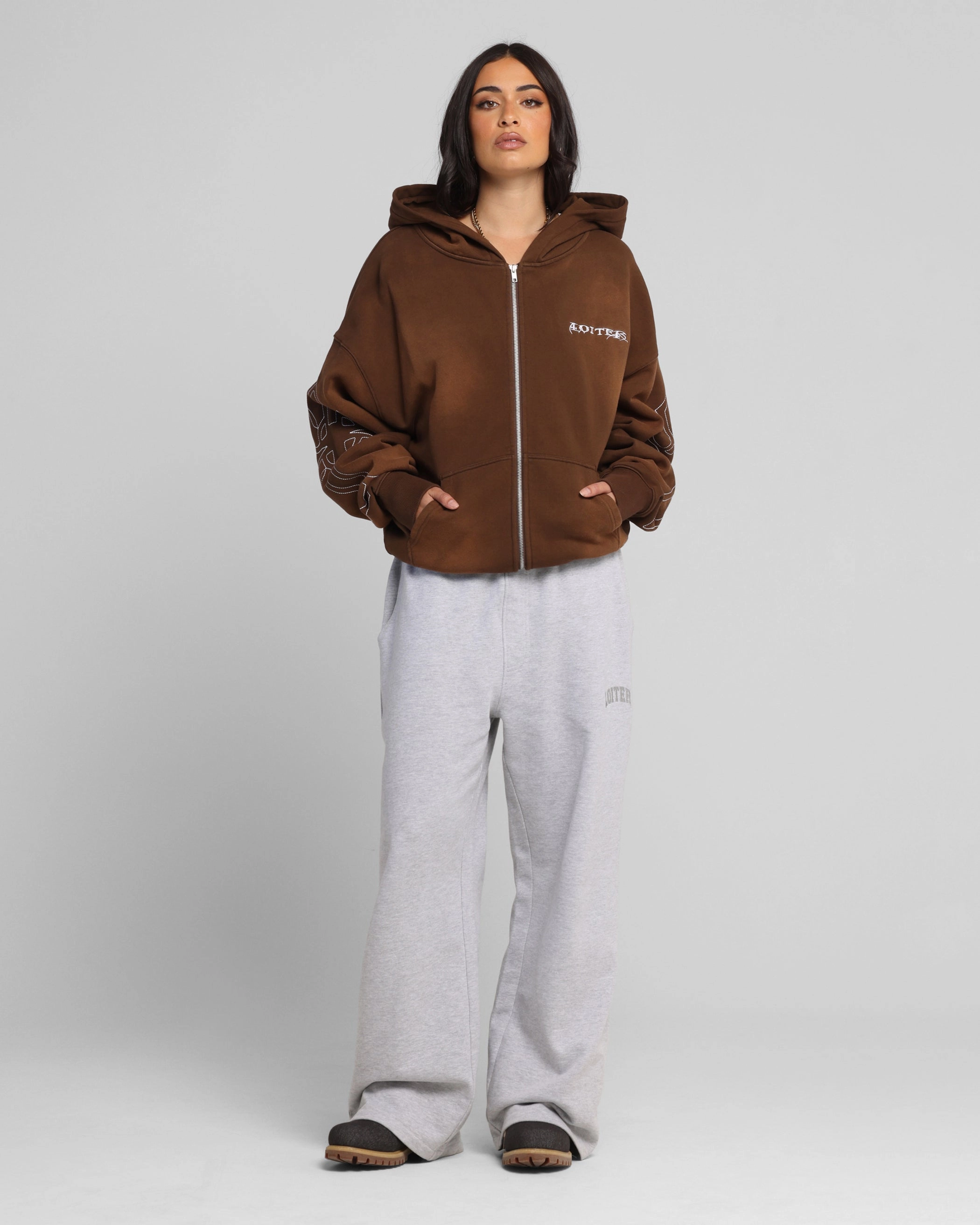 Loiter Atmosphere Zip Hoodie Vintage Brown clearance Neutral Tones