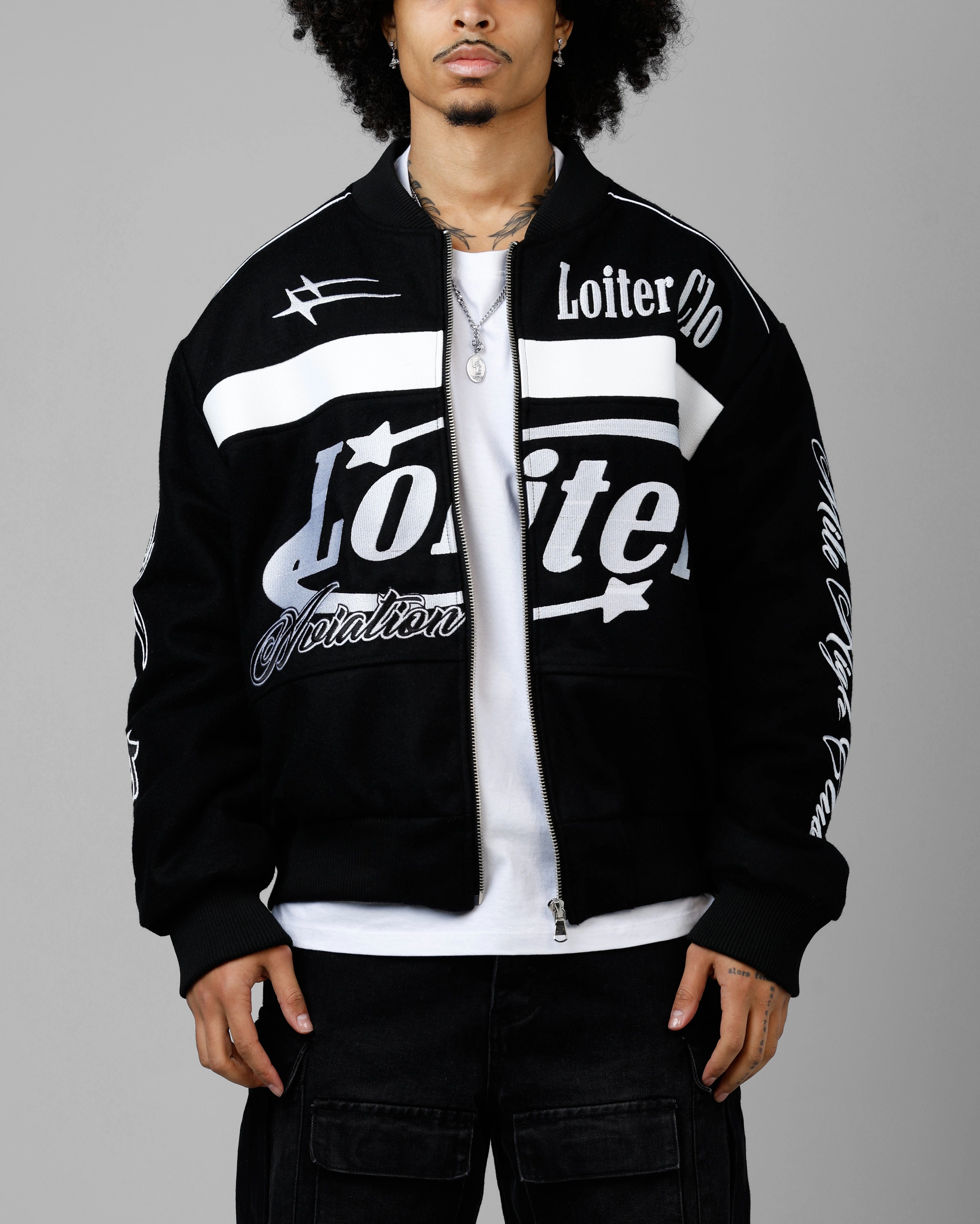 Anti Static Lining Loiter Aviation Bomber Jacket Black