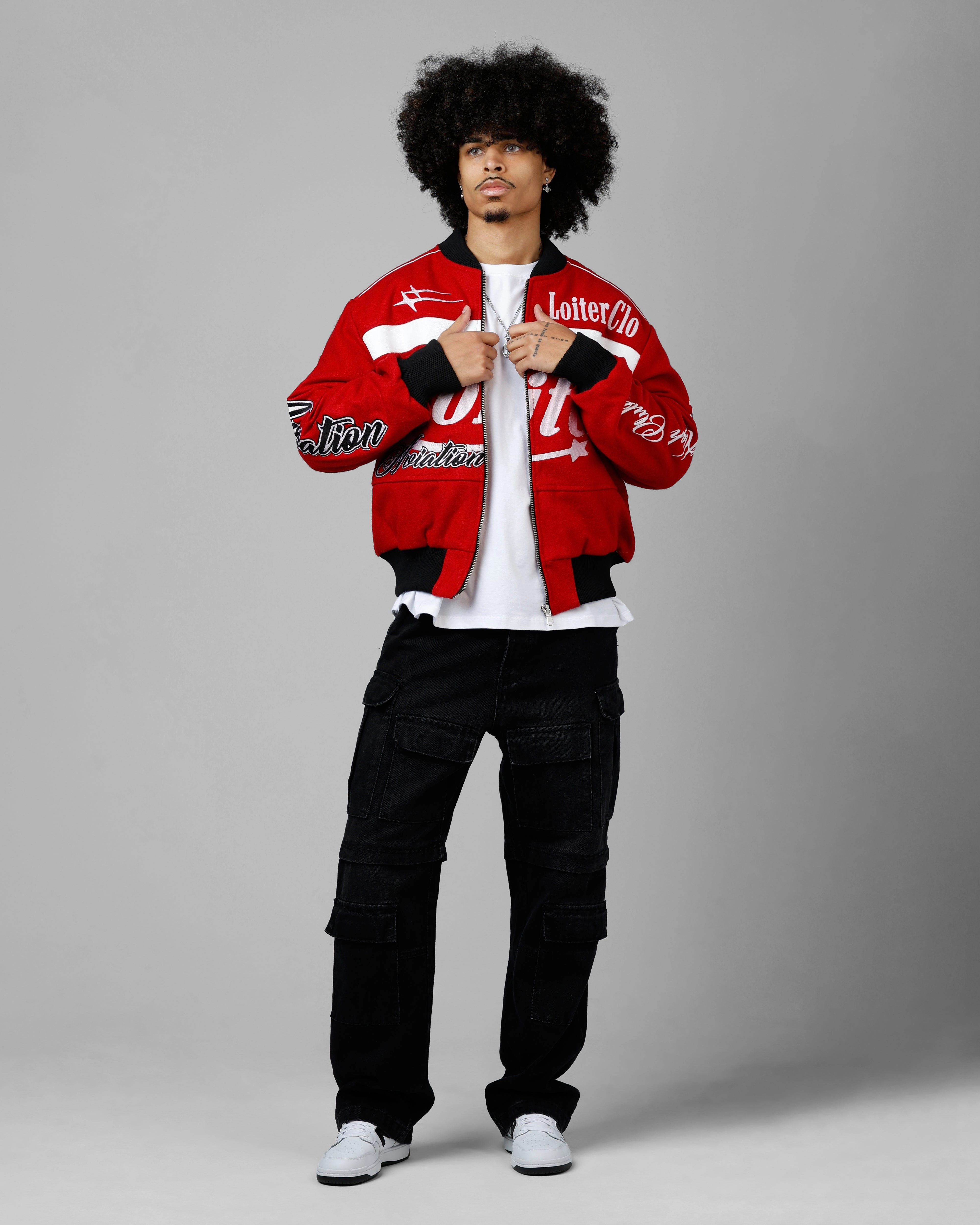 Loiter Aviation Bomber Jacket Red/Black musicians