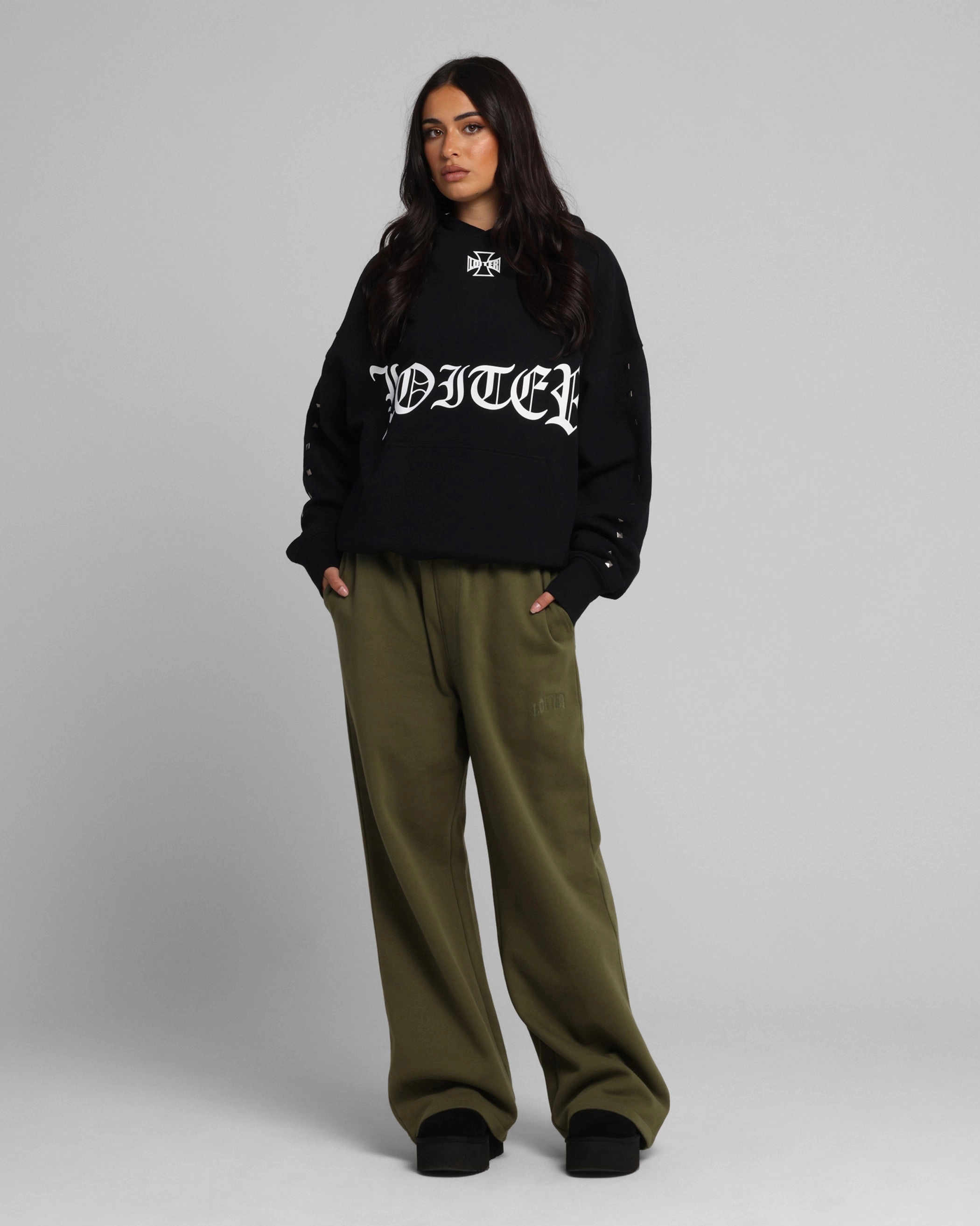 Loiter Bike Hoodie Black Contrast Stitching