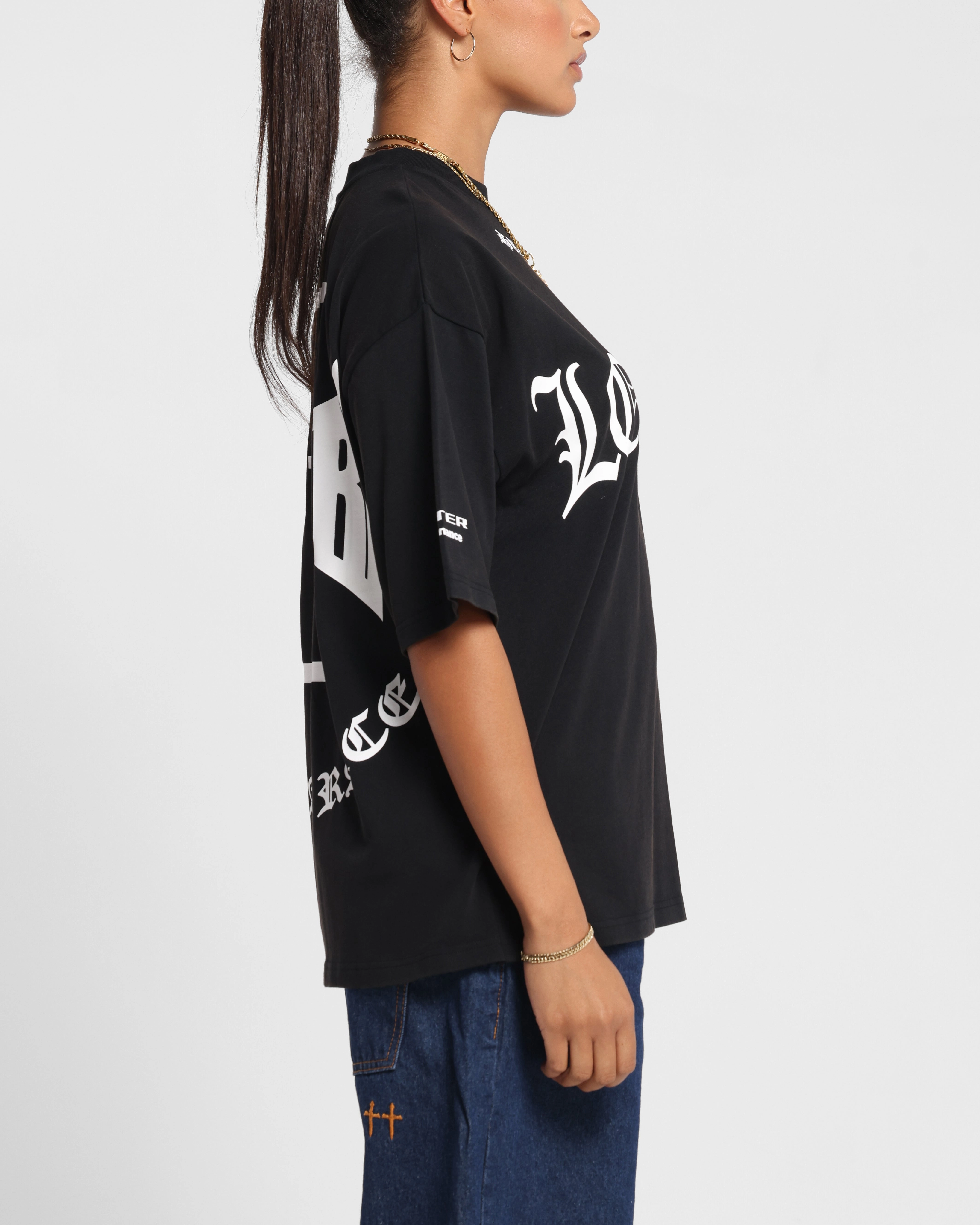 Embroidered Details Loiter Biker Vintage T-Shirt Vintage Black