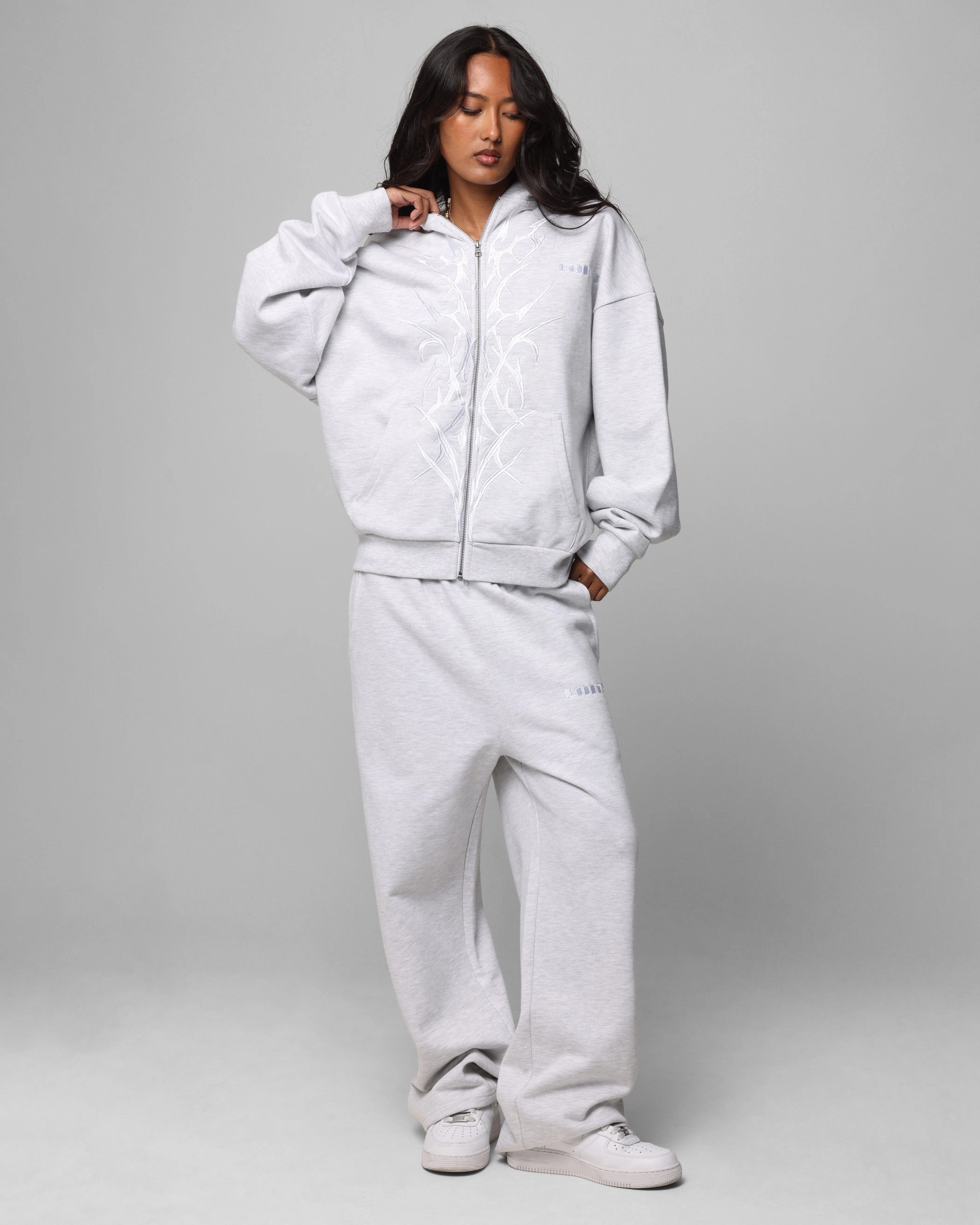 Customizable length EcoFriendlyMaterial Loiter Blood Born Track Pants Grey Marle