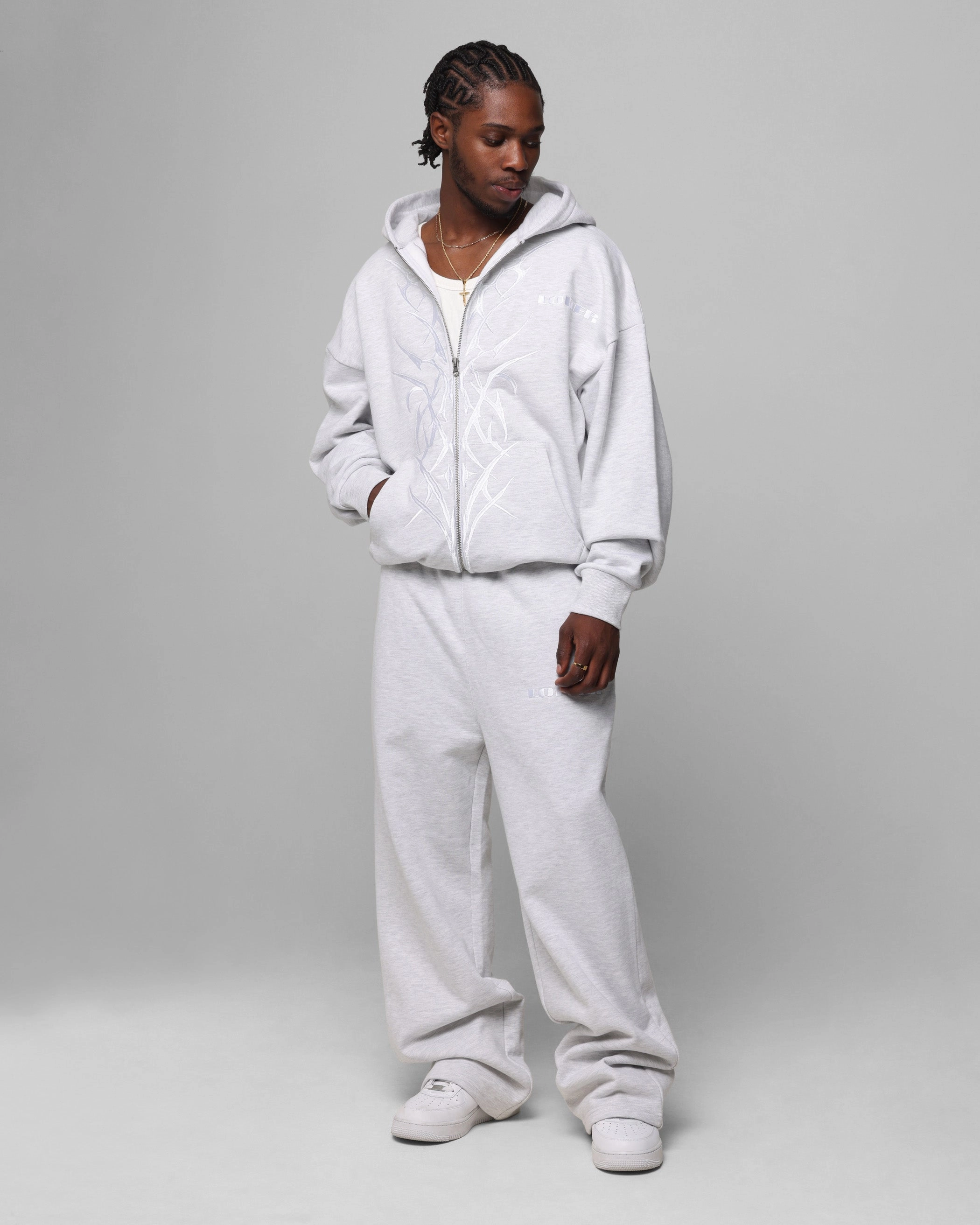 Multi Panel Construction Loiter Blood Born Track Pants Grey Marle