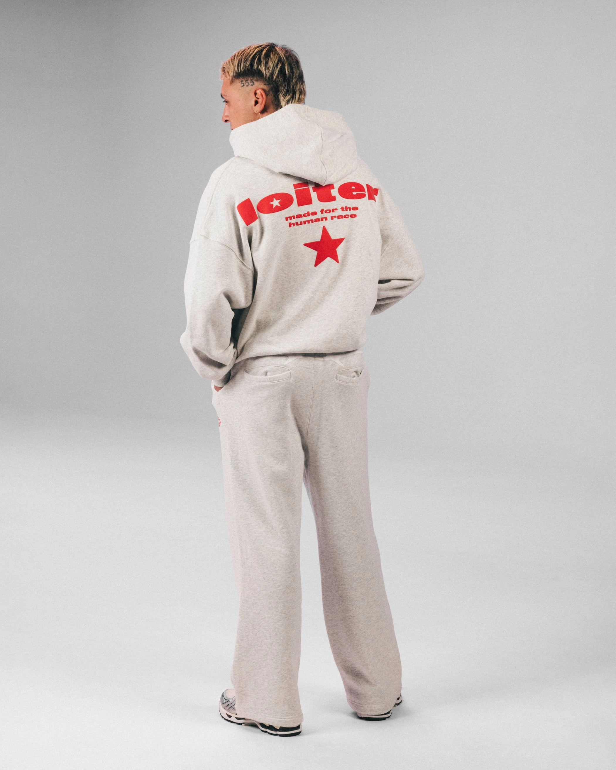 Mittens Loiter Celestial Full Zip Hoodie Light Grey Marl