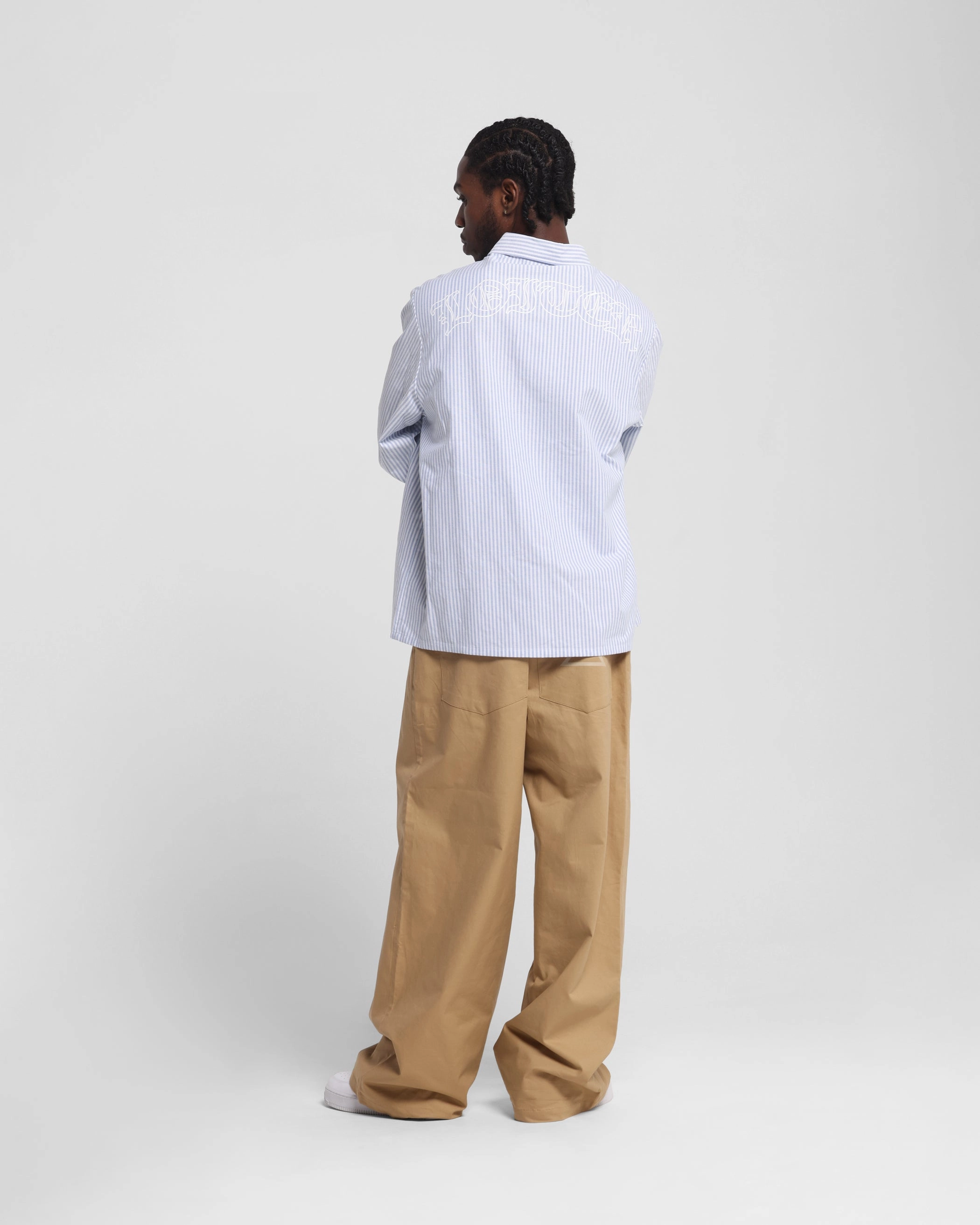 vacation wear checkered pattern Loiter Chopper Long Sleeve Shirt Blue/White