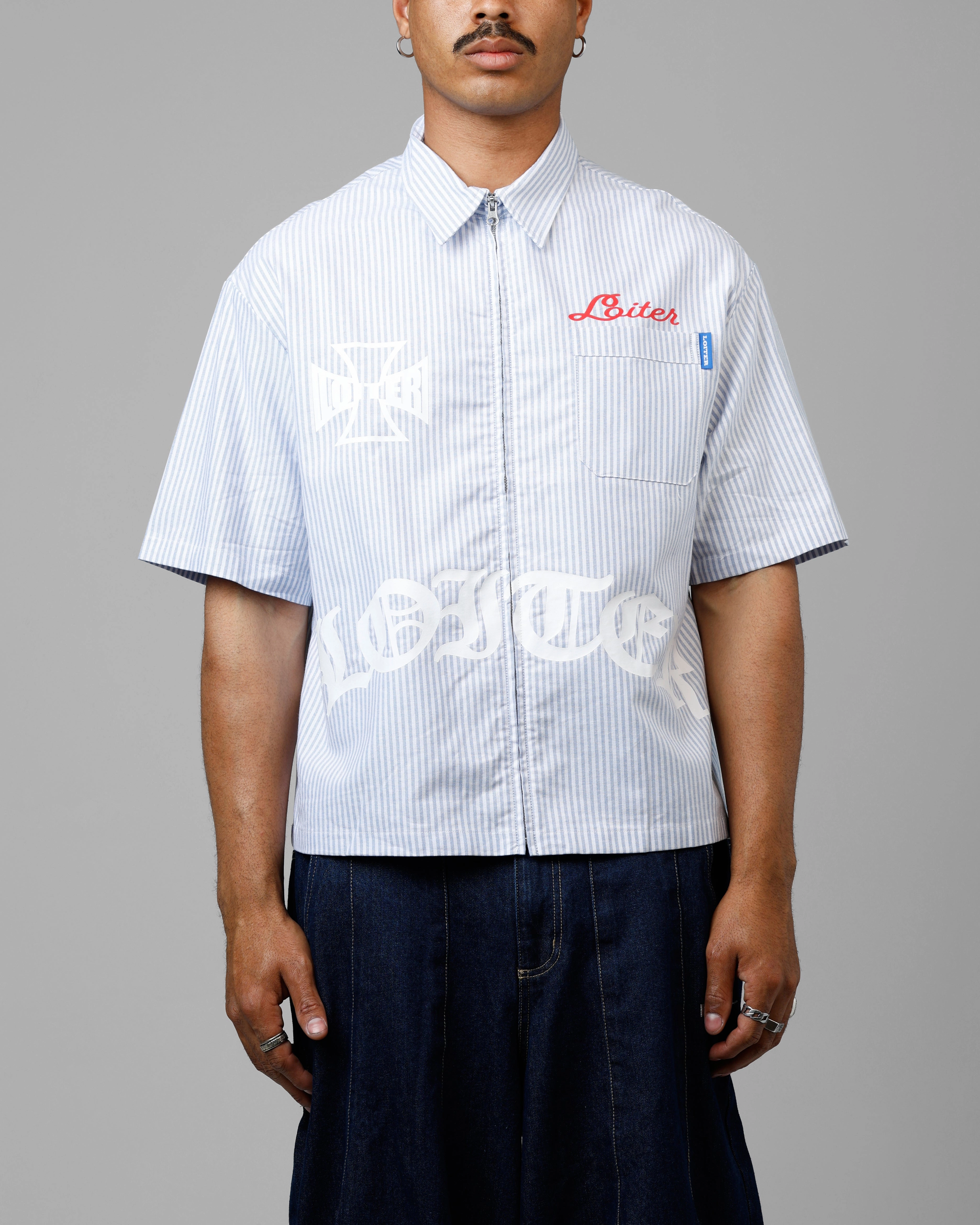 Anti Static Lining Anniversary Special Loiter Chopper Work Shirt Blue/White