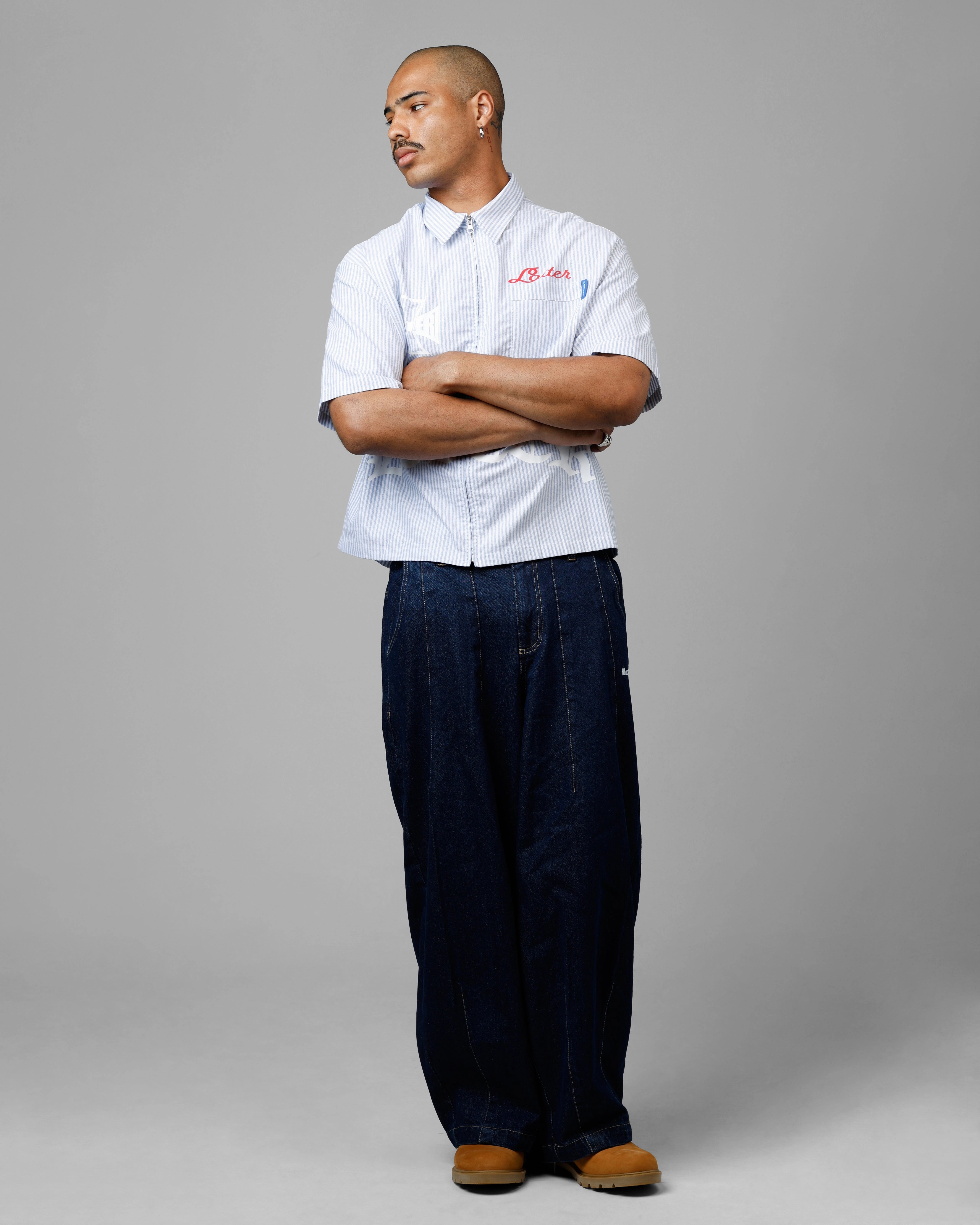 Loiter Chopper Work Shirt Blue/White Snag Free Surface Thermoregulating Fabric